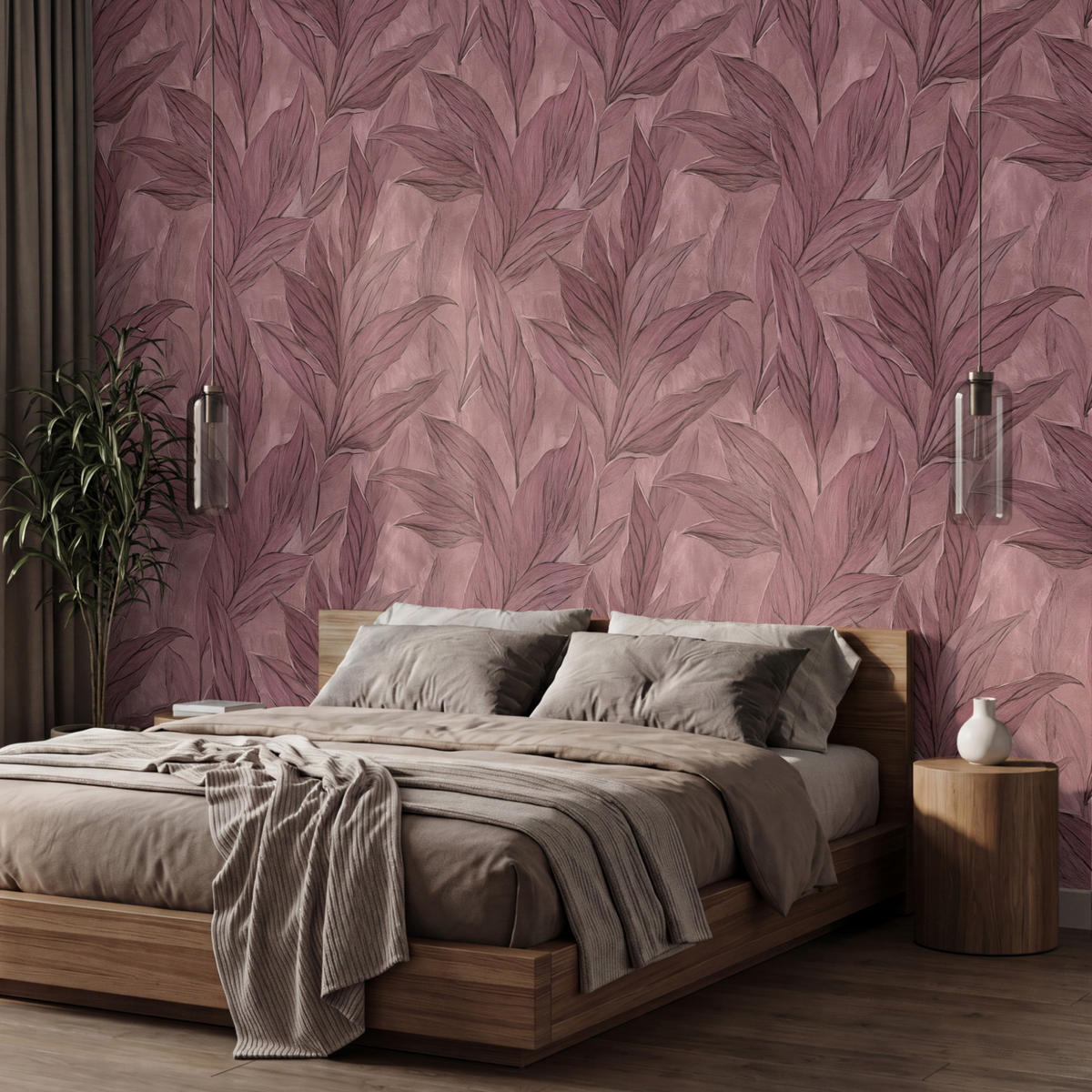 TAPETE - Blätter - Muster - Lila - 400x280 cm - Altrosa, Papier (400/280cm) - OnlyWow