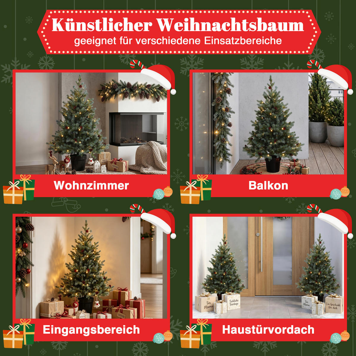 KÜNSTLICHER Weihnachtsbaum mit Beleuchtung 90 cm, Schwarzer Kunststofftopf - Grün, Kunststoff (63/90/63cm) - Hometopia