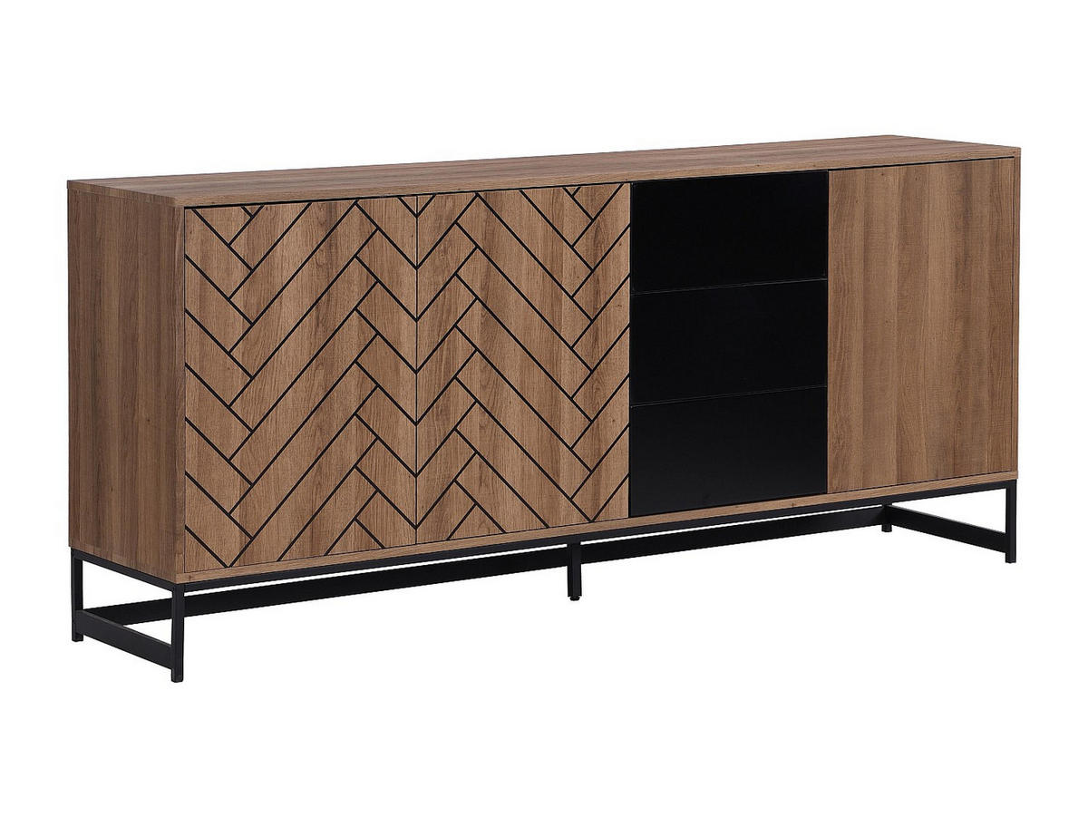 SIDEBOARD mit 3 Türen & 3 Schubladen - MDF - Naturfarben & Schwarz - CARATANA - Naturfarben, Holz (180/80/40cm) - Vente-Unique