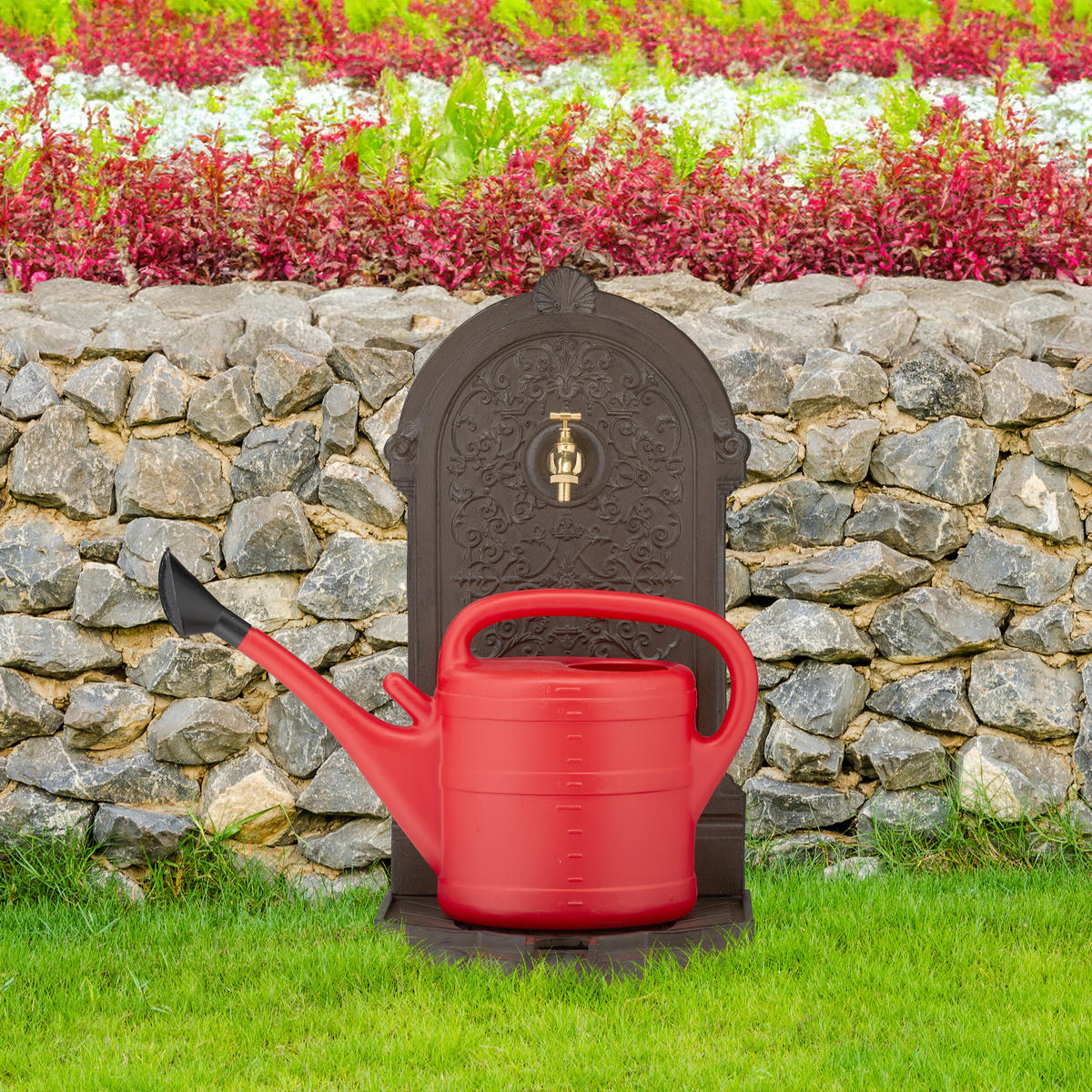 STANDBRUNNEN - Dunkelbraun, Metall (32/39/73cm) - Relaxdays