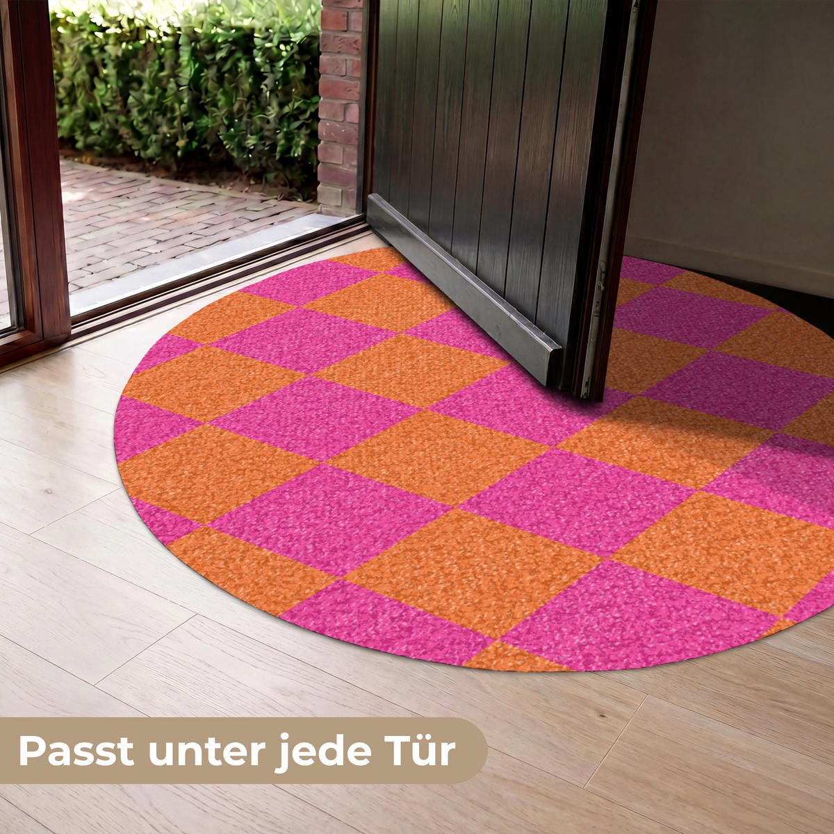 FUSSMATTE Schachbrettmuster - Orange - Rosa - Blöcke Schmutzfangmatte 120x120 cm - Pink, Kunststoff (120/120cm) - MuchoWow