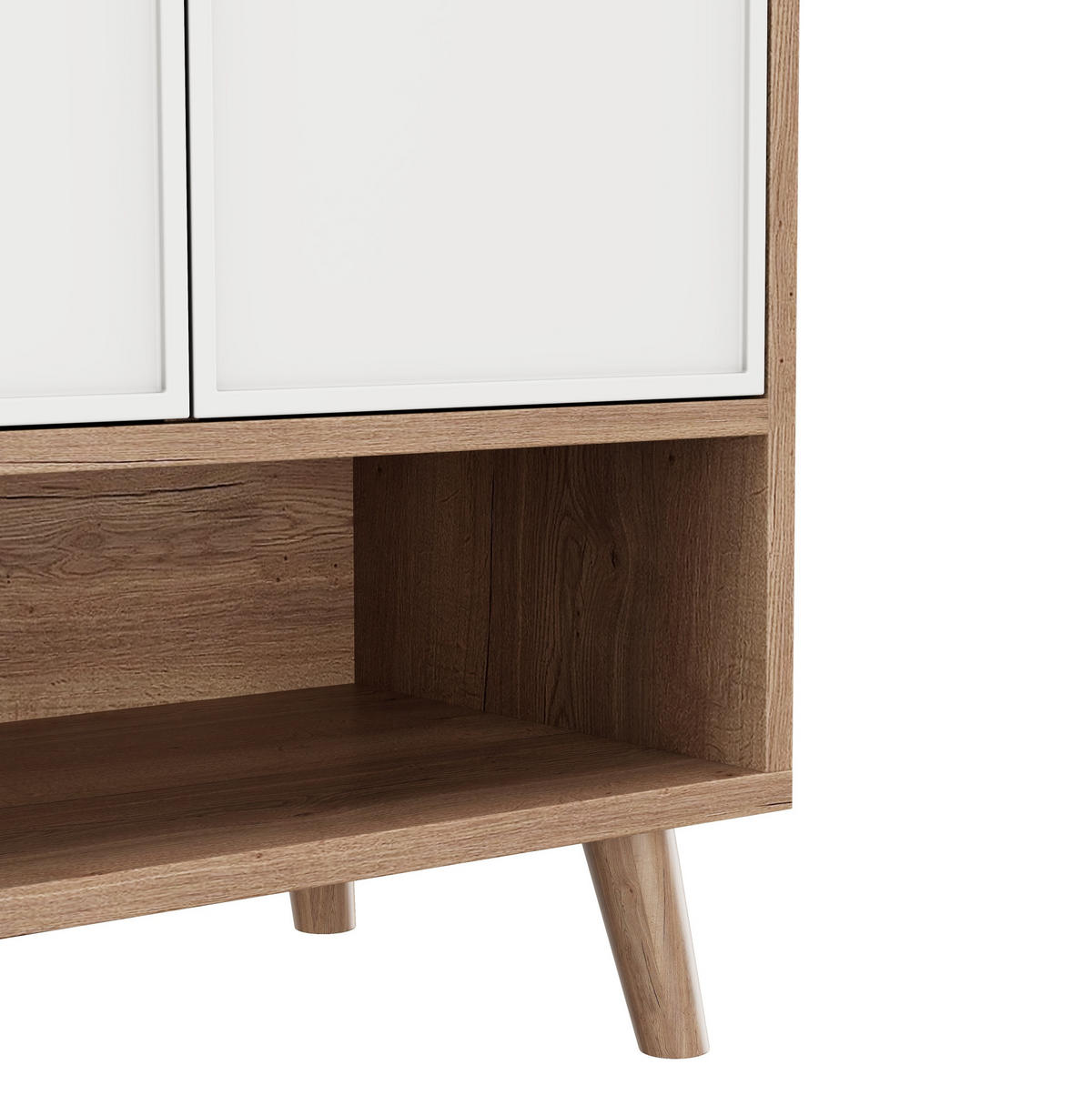 SCHUHSCHRANK 90/35/100 cm in Weiß/Natur mit 3 Türen, 2 Schubladen und Holzbeinen - Weiß, Holzwerkstoff (90/100/35cm) - Flora Grace