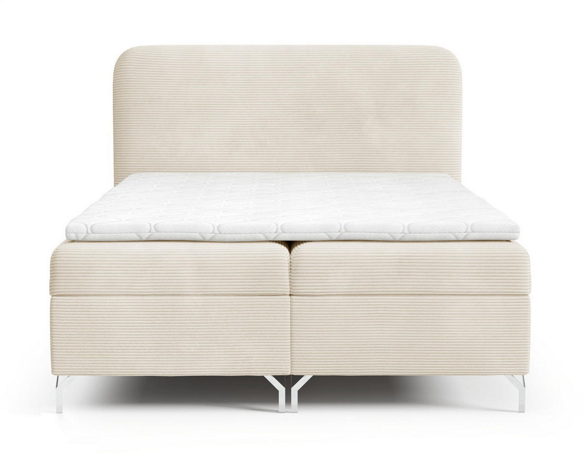 BOXSPRINGBETT mit Matratze H3 200x200 Rotos, Cordstoff, Bettkasten, Creme - Creme, Holz/Textil (200/200cm) - Emporius