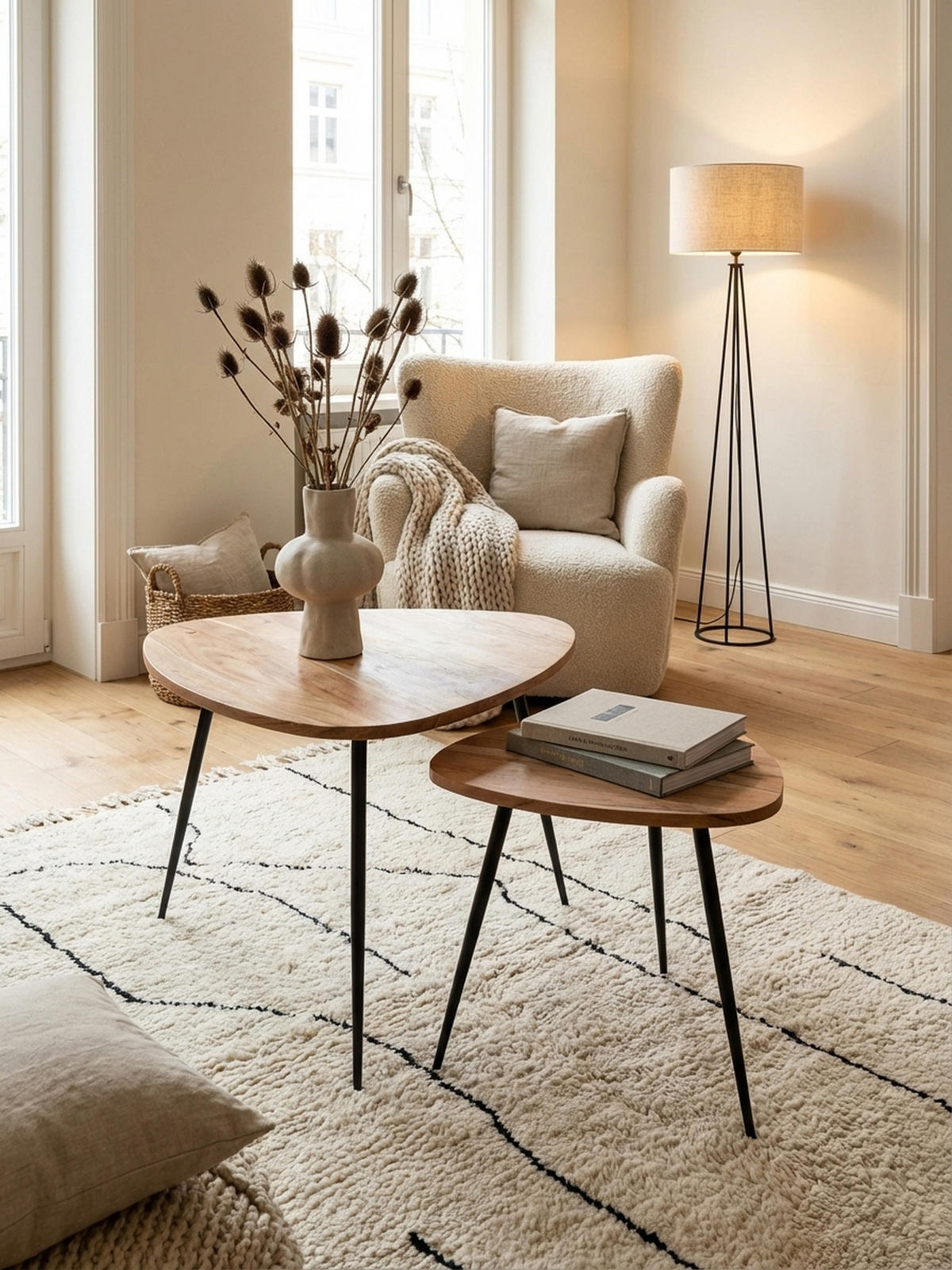 BEISTELLTISCH Set – Holz Metall Braun Schwarz 60x51x60 cm 42x37x42 cm - Beige/Schwarz, Holz/Metall (60/60/51cm) - KADIMA DESIGN