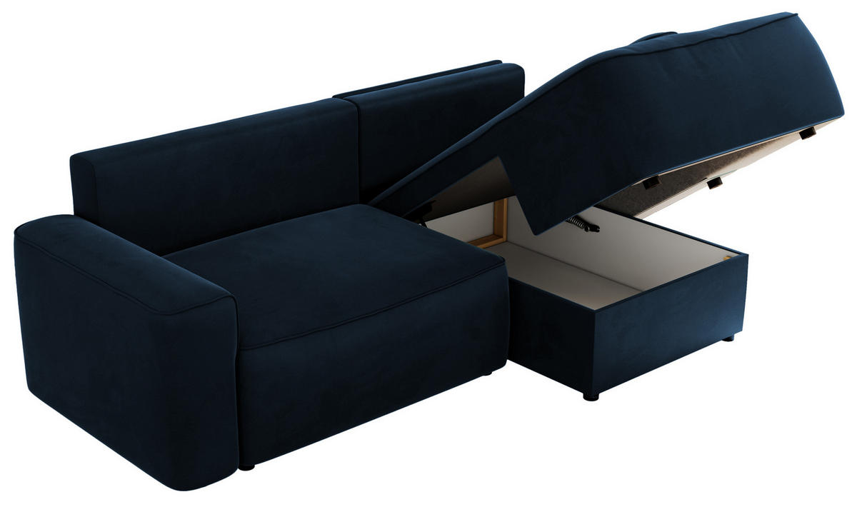 ECKSOFA BELLUNO L Dunkelblau Velvet - Rechts - Blau/Schwarz, Textil (233/144cm) - MKS