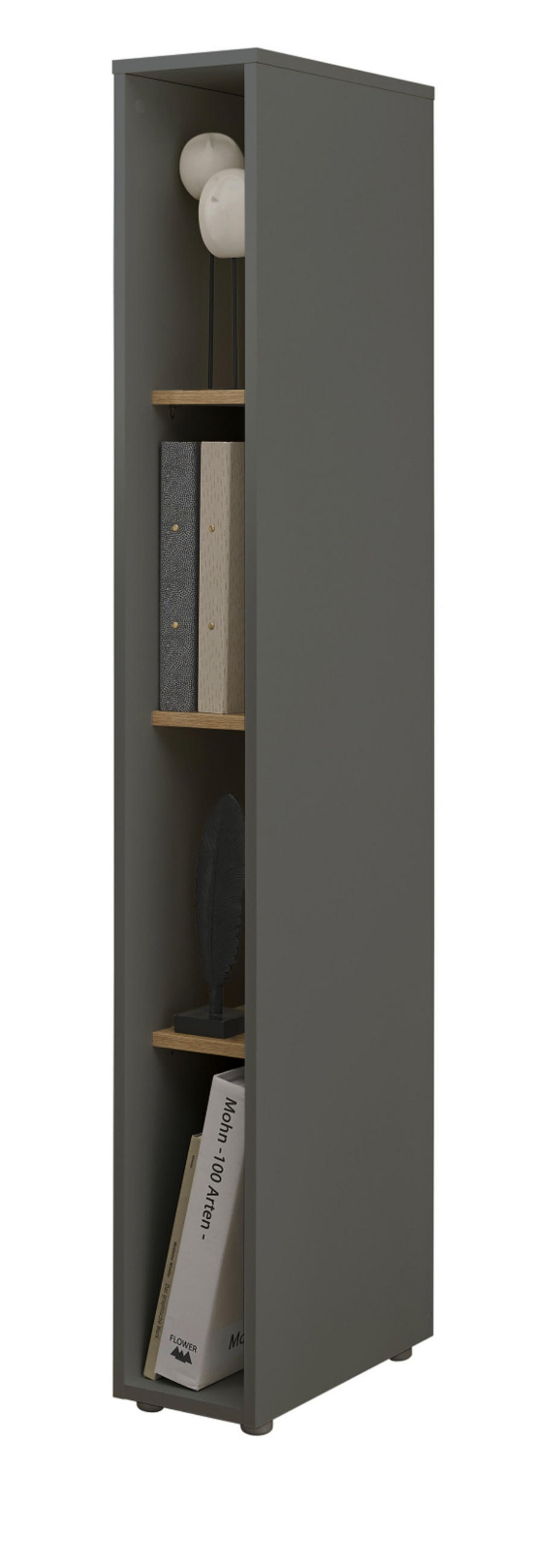 AKTENREGAL Grau matt, Eiche Wotan 20 x 158 cm, Standregal mit 4 Ordnerhöhen - Eichefarben/Schwarz, Holzwerkstoff/Kunststoff (20/158/40cm) - Furn.Design