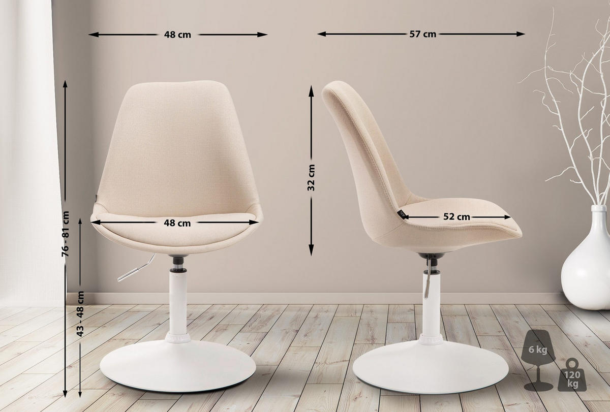 DREHSTUHL Stoff creme - Creme/Weiß, Textil/Metall (48/76/57cm) - CLP