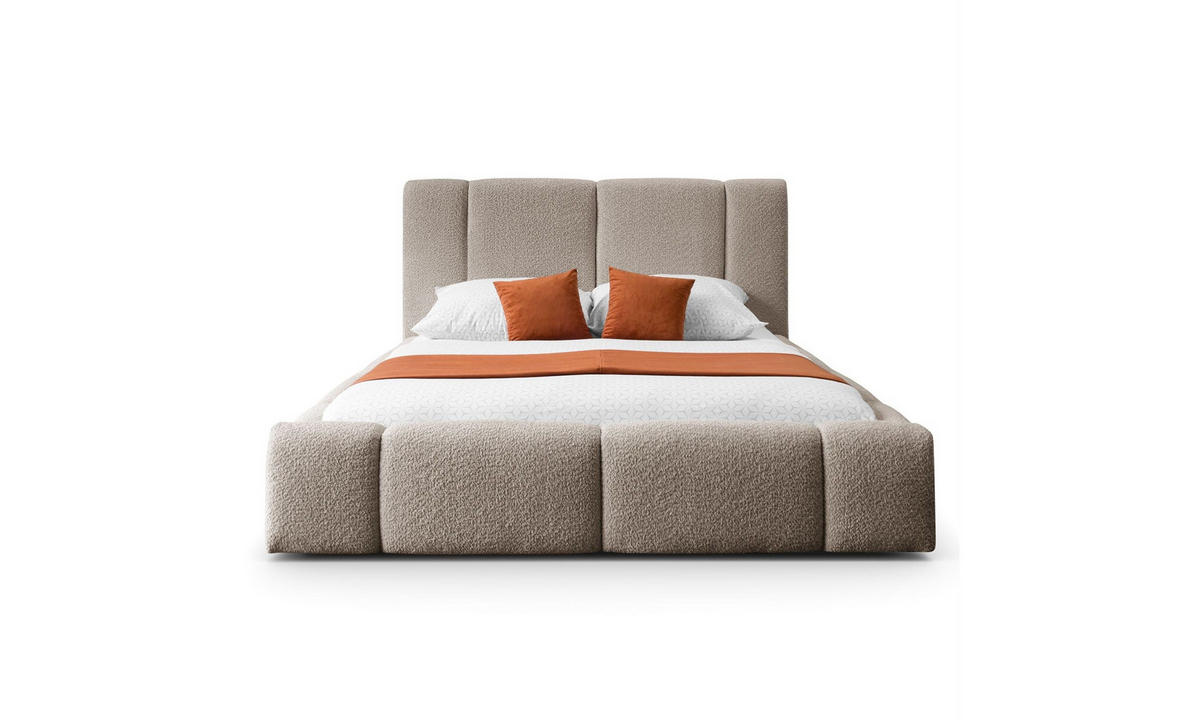 POLSTERBETT ELENA 140x200 cm Dunkelbeige (Anthology 4), 34 Holzlatten, Kopfteil 108 cm - Beige, Textil (140/200cm) - Lookway
