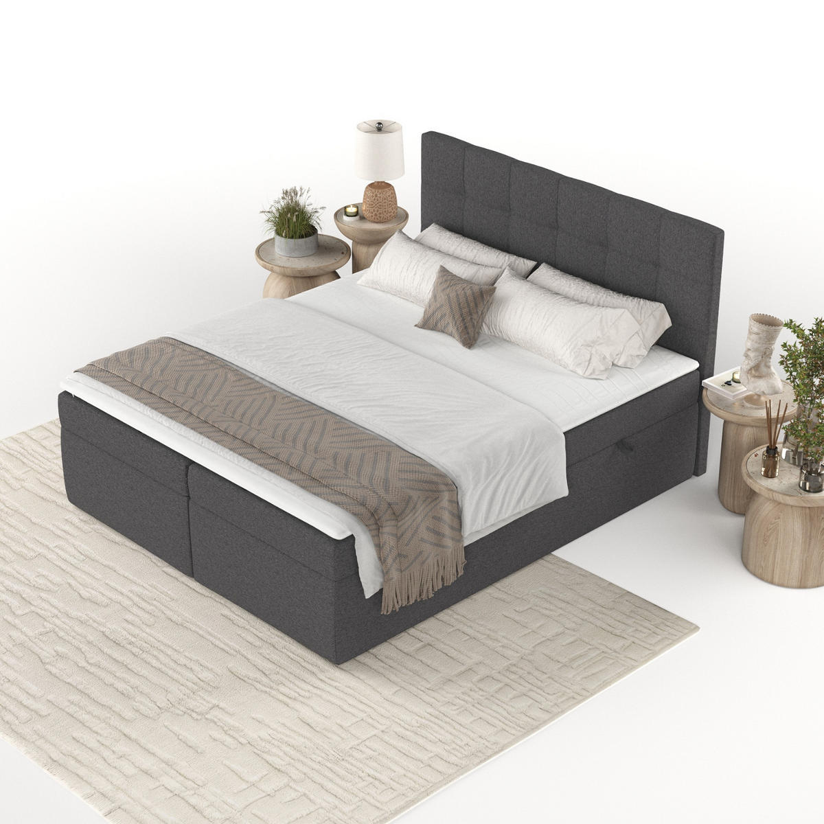 BOXBETT Lean 160/200 cm Anthrazit im Megan Stoff - Anthrazit/Schwarz, Holz/Holzwerkstoff (160/200cm) - AltaBeds