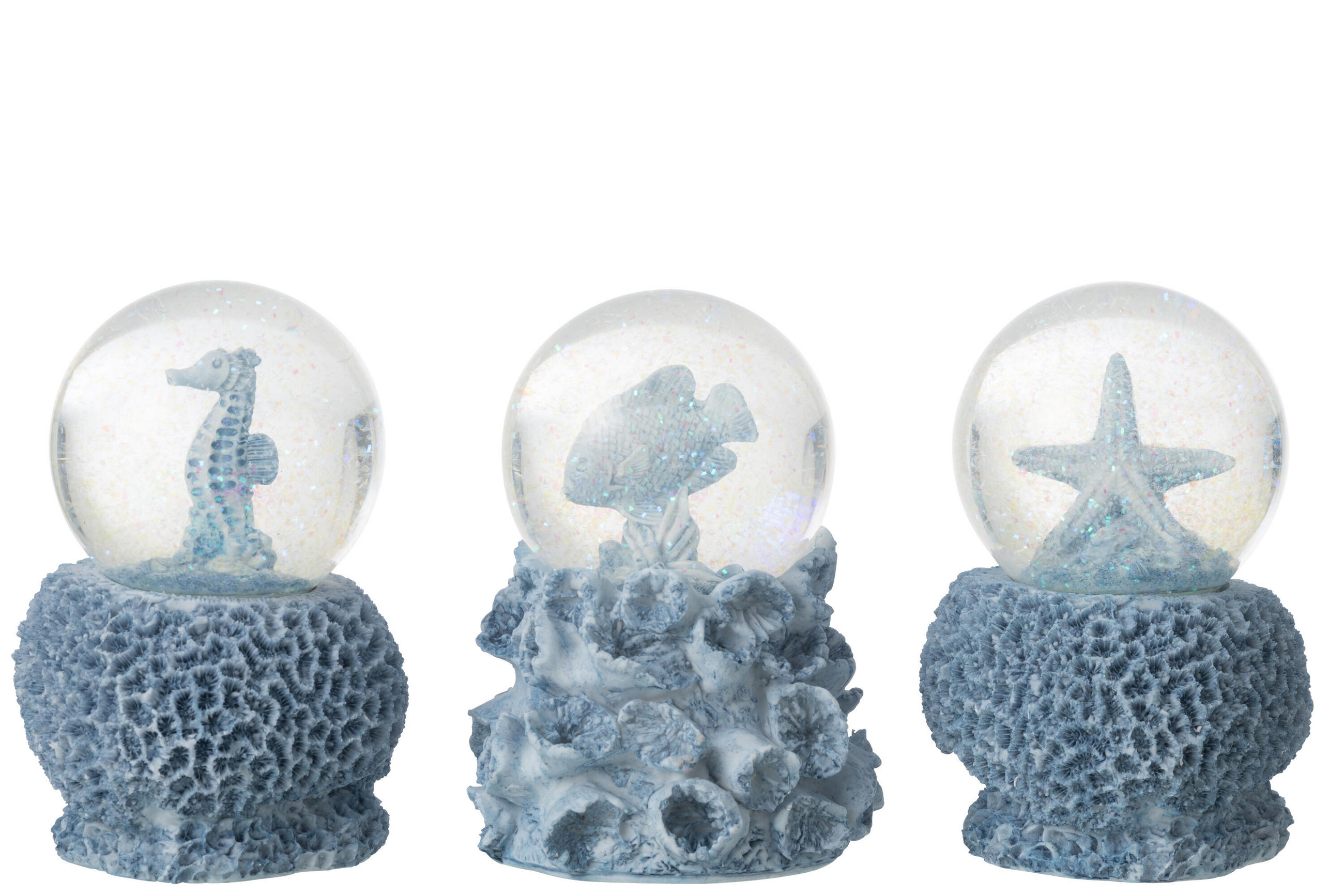 WASSER-GLOBUS MEER (3ER SET) - Blau, Glas/Naturmaterialien (10.5/13/10.5cm) - J-Line