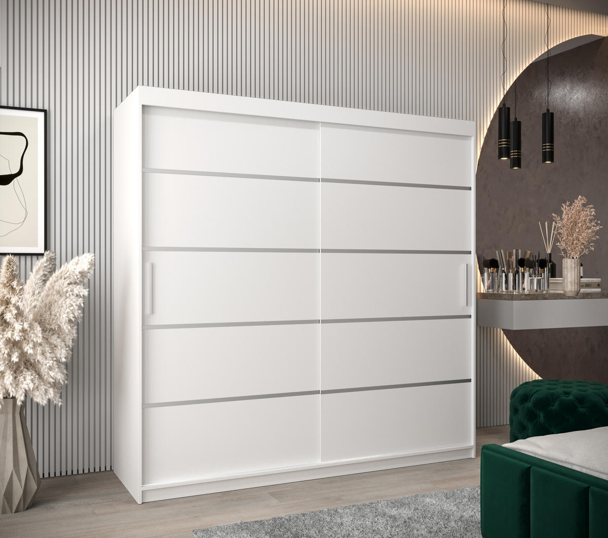 SCHWEBETÜRENSCHRANK 200/200/62 2-türig - Silberfarben/Weiß, Holz/Kunststoff (200/200/62cm) - Abiks Möbel