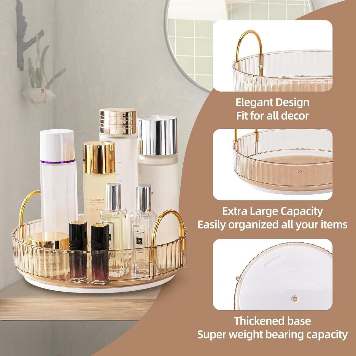 KOSMETIK-ORGANIZER, drehbar,Gold,23/23/10.5cm - Goldfarben, Kunststoff (23/6.5/23cm)