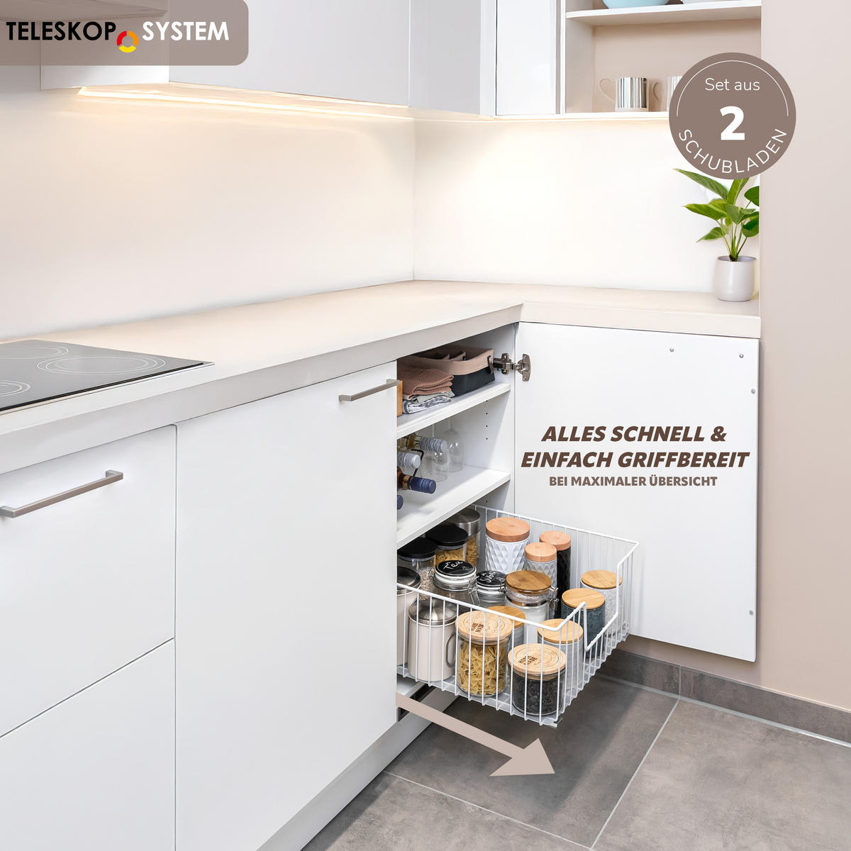 SCHRANK-KORBAUSZUG 50 cm, weiß, Metall - Weiß, Metall (50/23/50.5cm) - bremermann