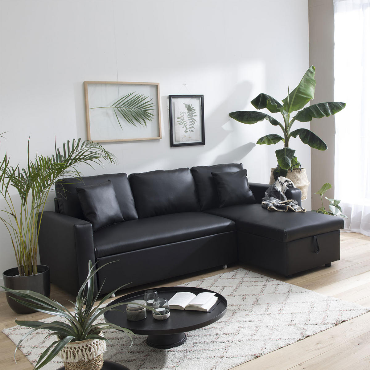 ECKSOFA CLARK Schwarz 3 Plätze - Schwarz, Kunststoff (225/146cm) - Happy Garden
