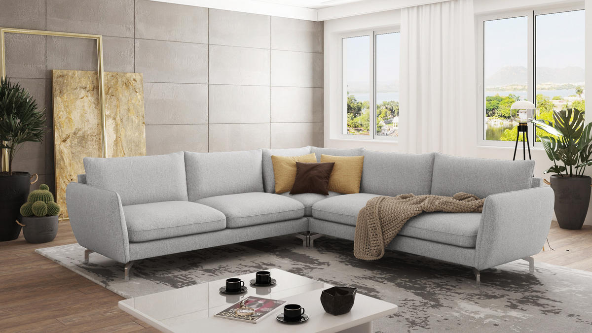 ECKSOFA Elou Silber Microfaser - Chromfarben/Silberfarben, Holz/Textil (276/276cm) - S-Style Möbel