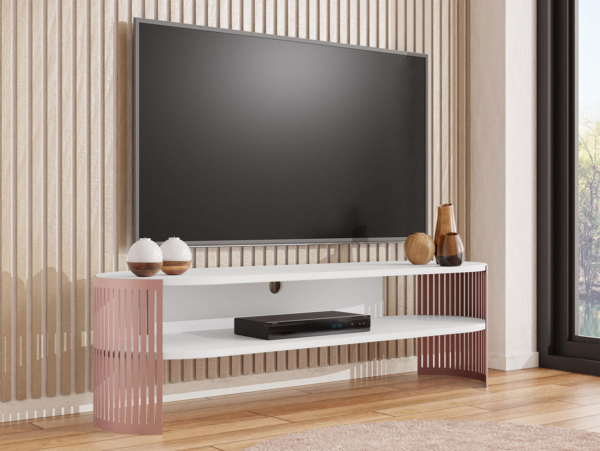 TV-LOWBOARD Fikoli Oval Ember - Messingfarben/Weiß, Holzwerkstoff/Metall (140/40/40cm) - MIRJAN24
