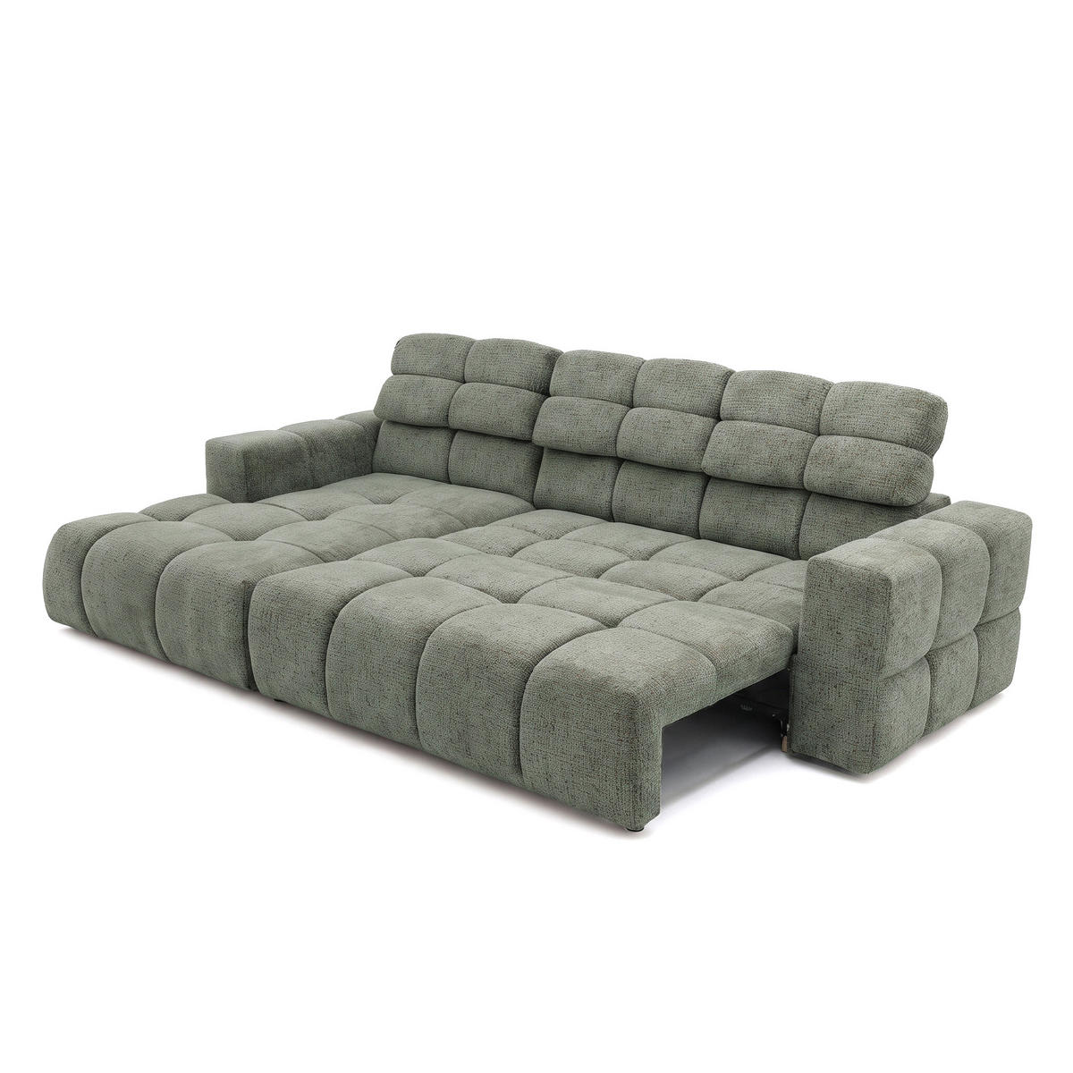 ECKSOFA TENDER Links mit Schlaffunktion und Verstellbare Kopfstützen, Chenille hellgrün - Schwarz/Hellgrün, Holz/Kunststoff (315/176cm) - Muffo