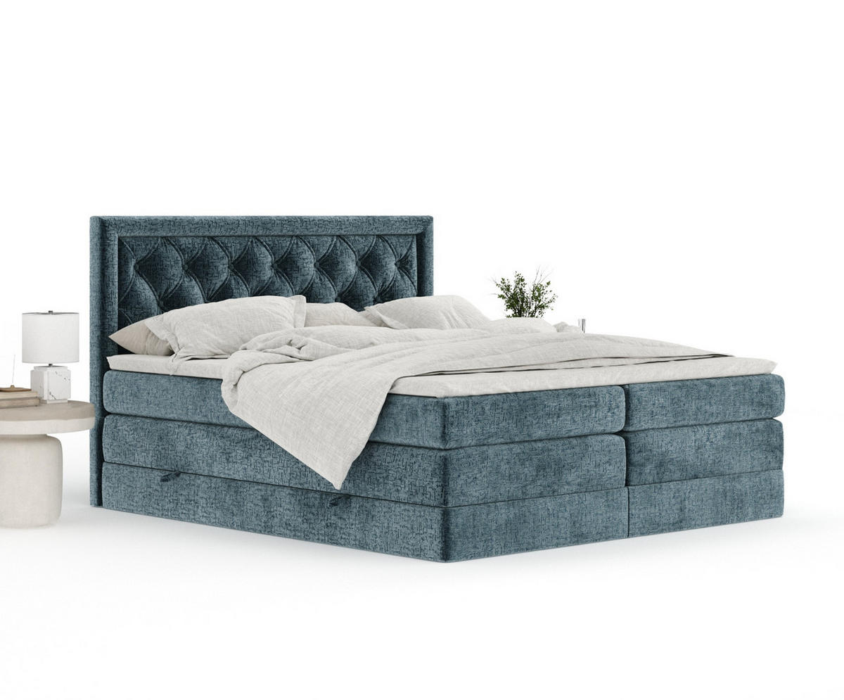 BOXSPRINGBETT Aurelia Blau 140/200 cm - Blau/Schwarz, Holz/Holzwerkstoff (140/200cm) - Maison de Reve