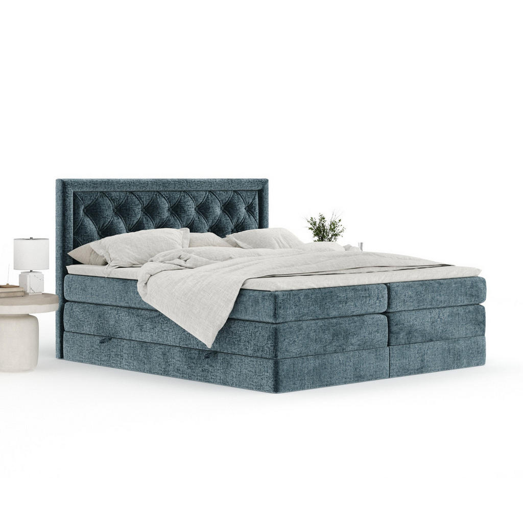 Thumbnail - Maison de Reve Boxspringbett, Blau, Textil, Buche, Kiefer, H3 + H4, 7-Zonen, Höhe ca. 40 cm, 180x200 cm, Handmade in Eur...