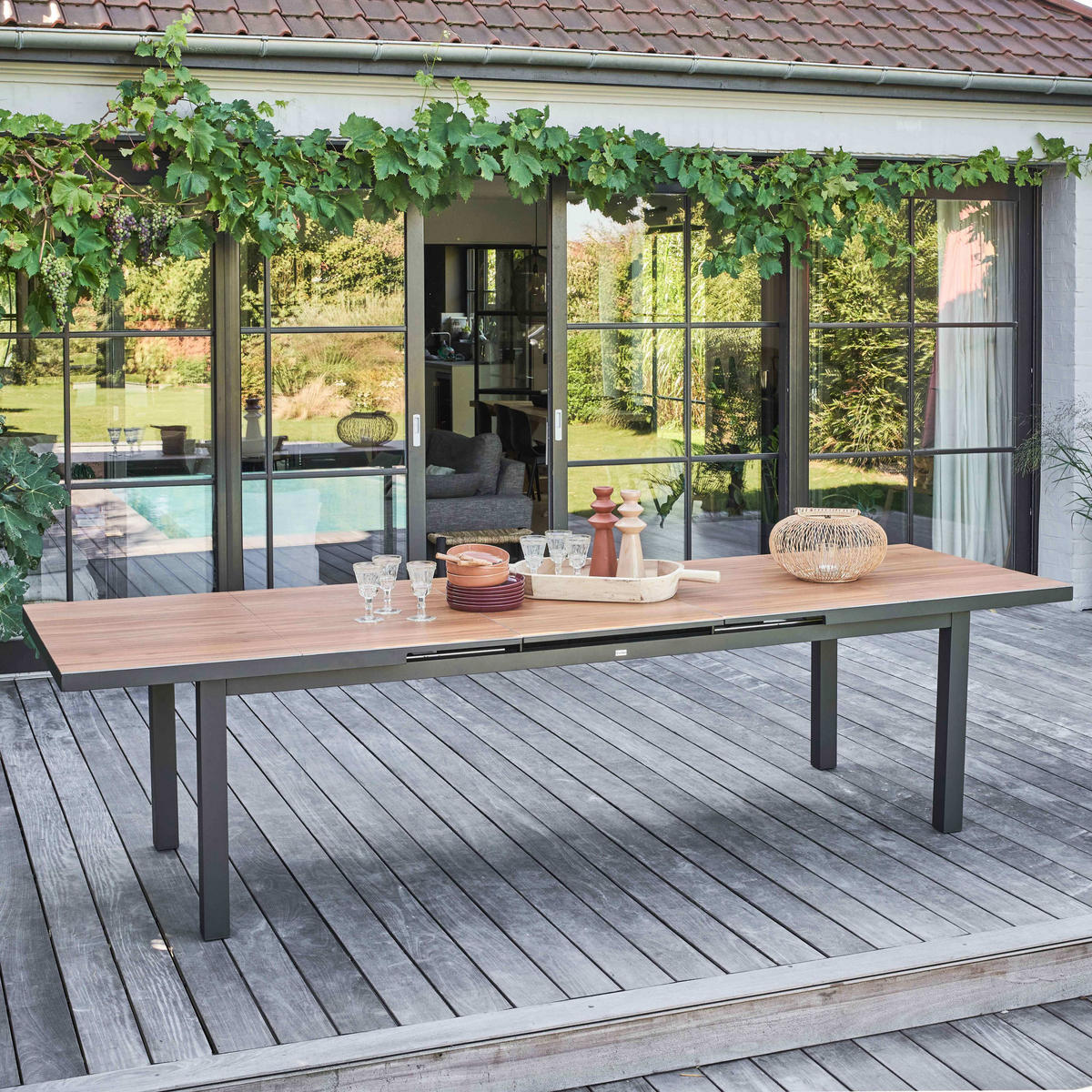 GARTENTISCH ausziehbar, Holzfarbe - Braun, Metall (100/320/76cm) - Oviala