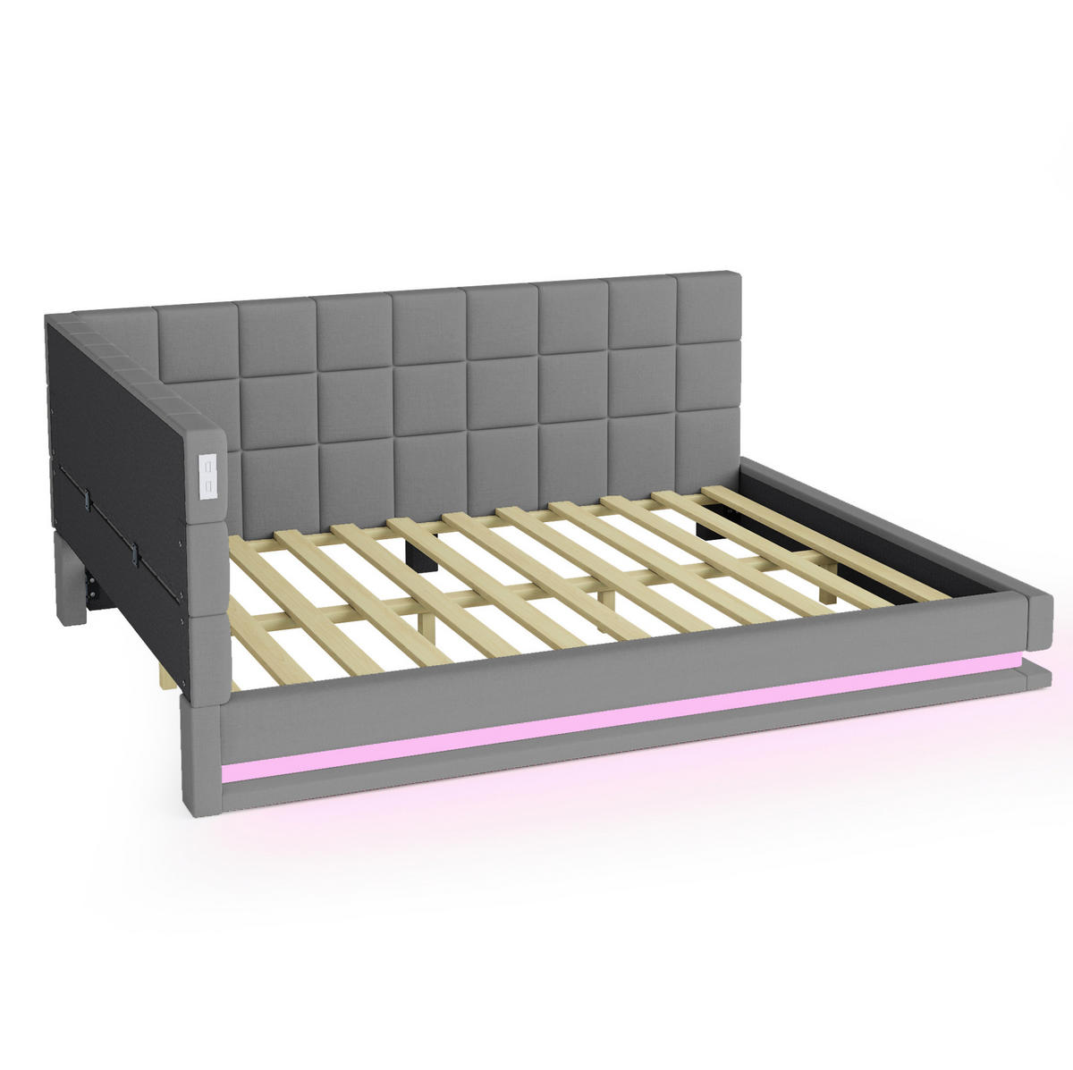 POLSTERBETT 140/200 cm grau aus Leinen mit LED und USB - Grau, Textil (140/200cm) - OKWISH