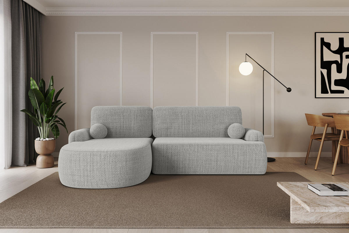 ECKSOFA mit Schlaffunktion und Bettkasten LIRA-L - 264x172x89 Hellgrau - Hellgrau, Holzwerkstoff/Textil (264/172cm) - ALTDECOR