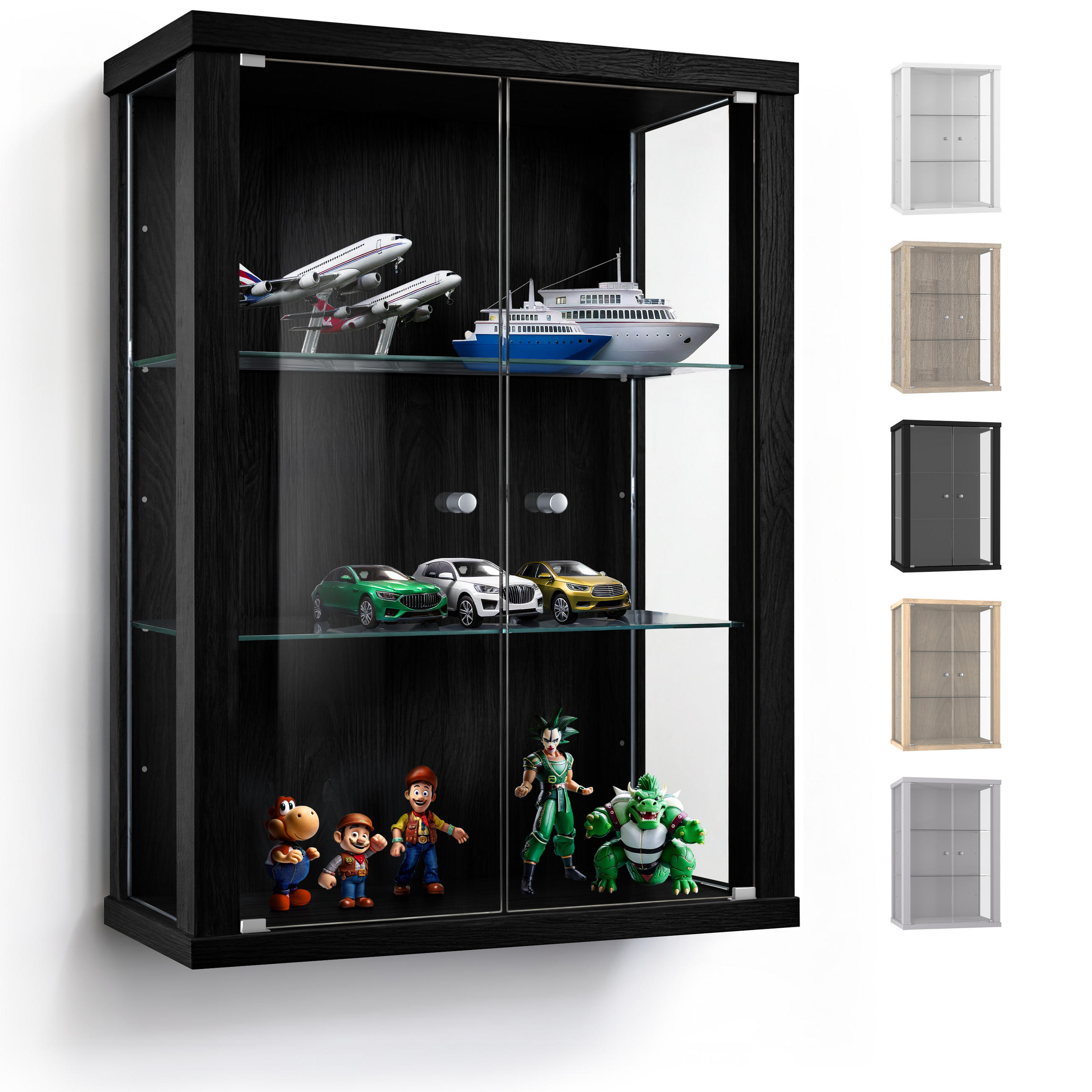 HÄNGEVITRINE 25/60/80 cm mit 2 höhenverstellbaren Glasböden - Transparent/Silberfarben, Glas/Holzwerkstoff (60/80/25cm) - K-Möbel