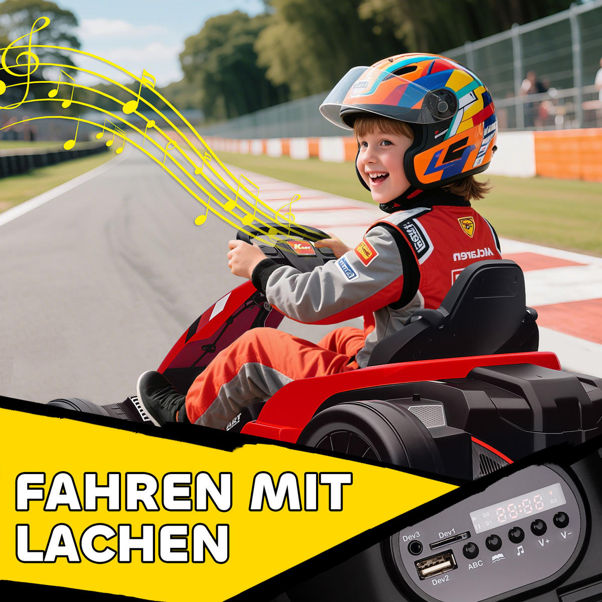 GO-KART DE-06260 mit Drift-Modus, 5-Punkt-Sicherheitsgurt und Musik Rot - Rot, Kunststoff/Metall (115/77/55.5cm) - ComfortXL