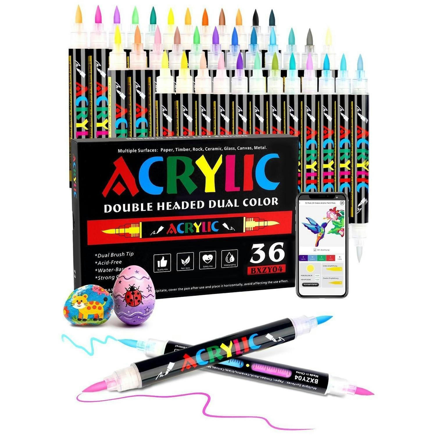 ACRYLSTIFTE Set 36 Stifte mit 72 Farben Doppelspitze - Multicolor, Kunststoff (1.5/1.5/14cm)