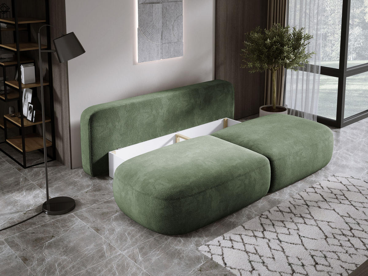 SCHLAFSOFA Moderne BABU mit Schlaffunktion – 3-Sitzer Sofa mit Bettkasten, DL-Automat, 2 Rückenkissen, 2 Zierkissen, 240x90x90 cm, Hellgrün - Hellgrün, Holz/Textil (240/90/90cm) - DomoHome