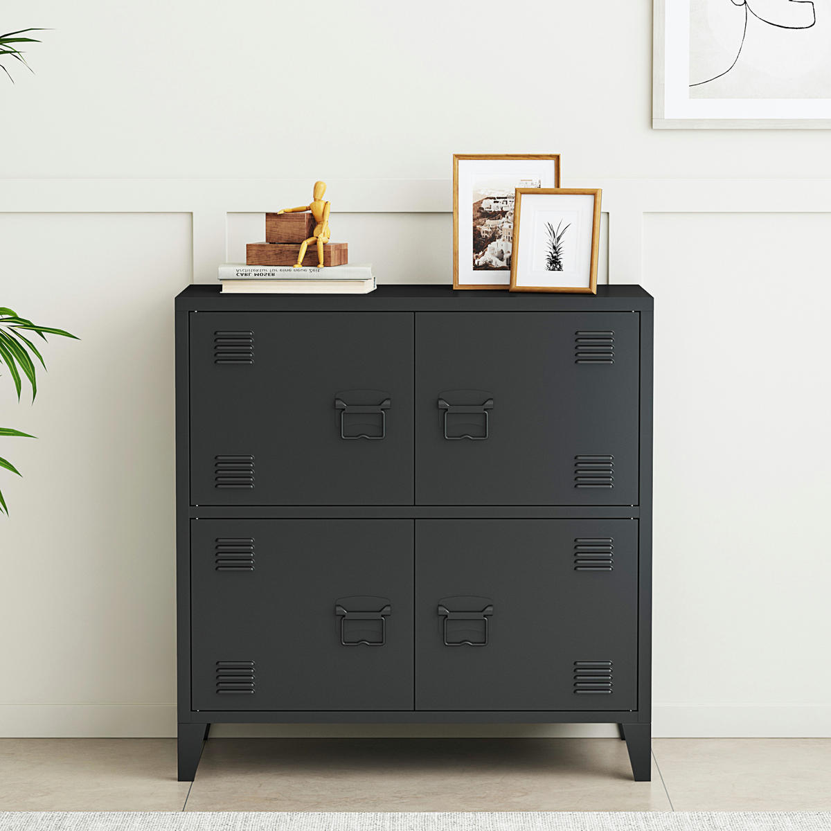 BÜROSCHRANK Hamina - Schwarz, Metall (80/82/40cm) - [en.casa]