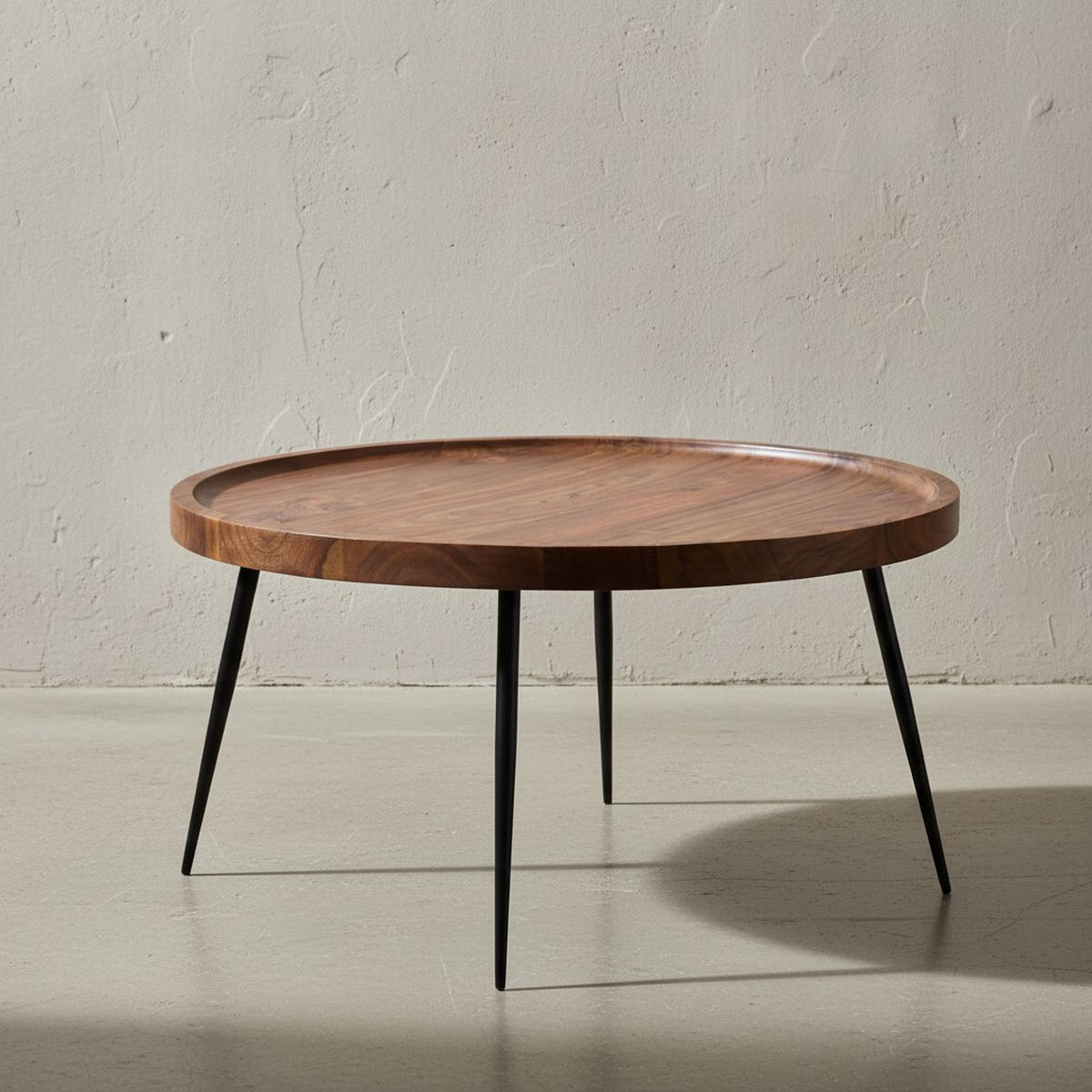 COUCHTISCH Industrial-Stil Rund, Holzplatte und Metallbeine, Handgefertigt, Pflegeleicht - Schwarz/Braun, Holz/Metall (75/75/39cm) - KADIMA DESIGN