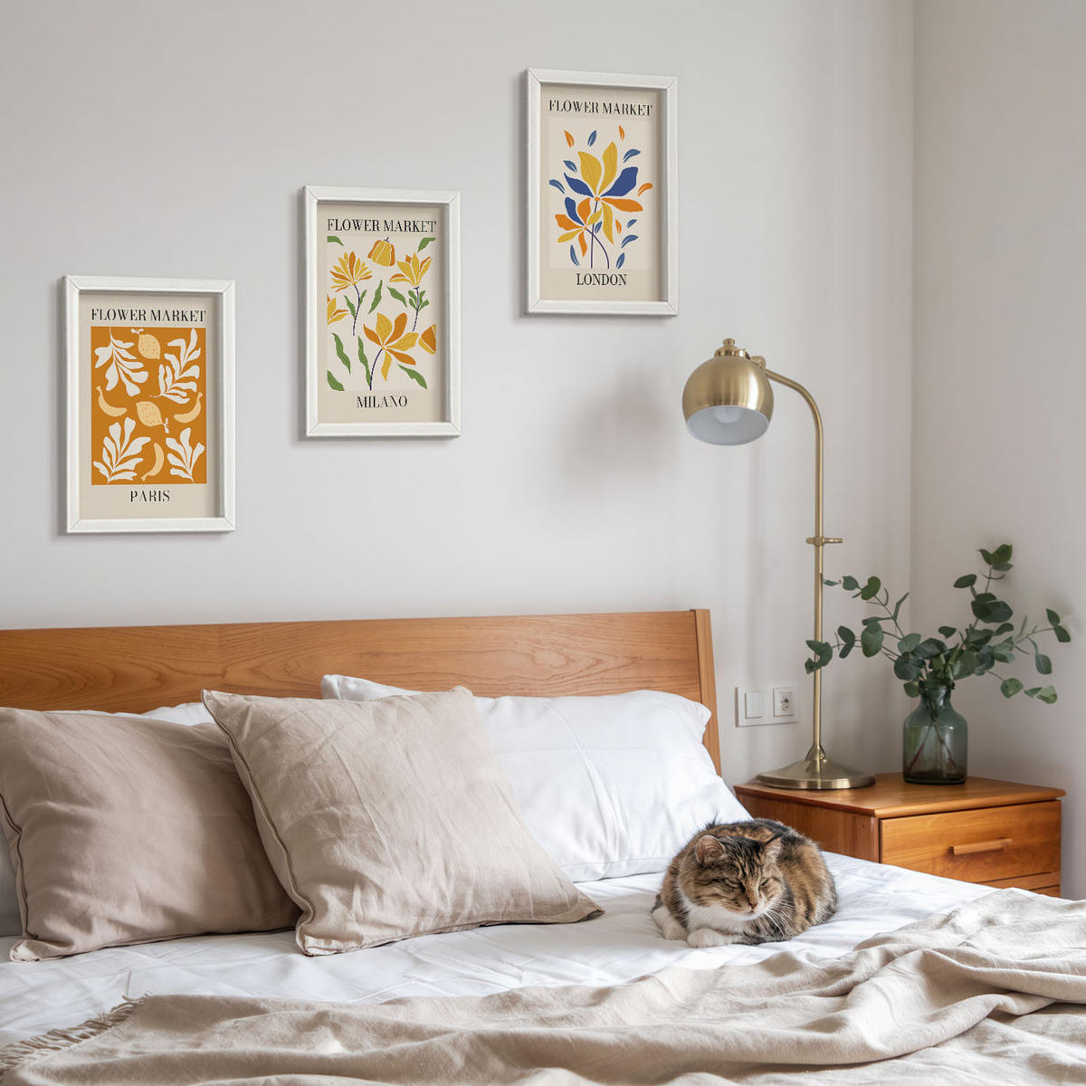 BILDER SET 3er Set - 20x30 cm Weißer Rahmen - Blumenposter Paris Mailand London - Weiß, Kunststoff (20/30cm) - TULUP