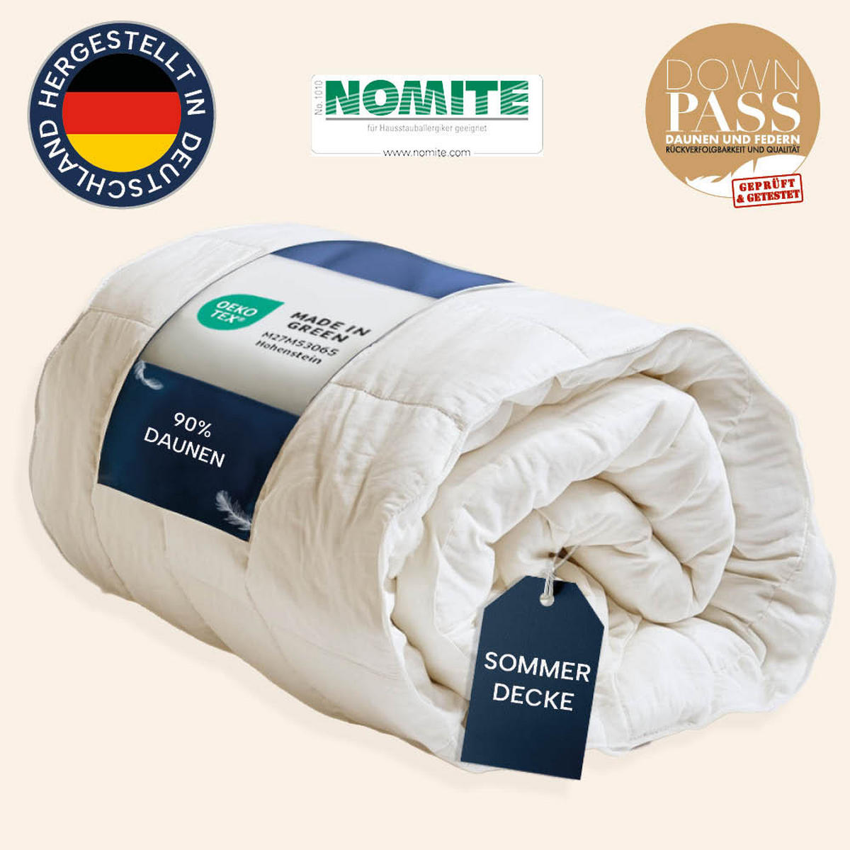 DAUNENDECKE 200x200 Extra leicht, PREMIUM Sommerdecke 90% Daune - Weiß, Textil (200/200cm) - casimum