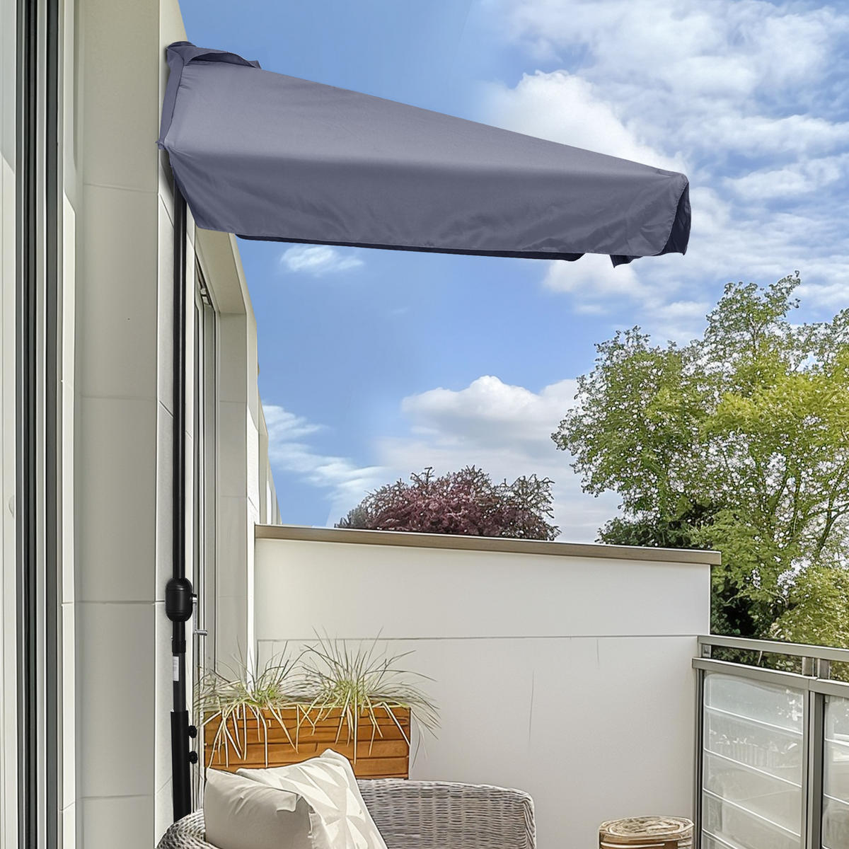 SONNENSCHIRM DE-11364 für Balkon, mit Kurbel, 5 Streben Grau - Grau, Metall (130/230cm) - ComfortXL