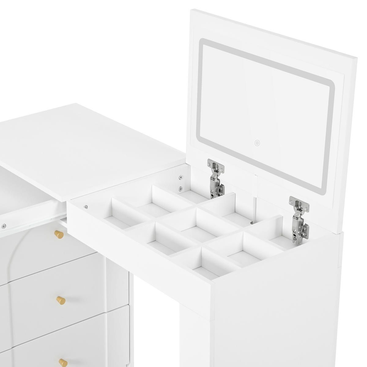 SCHMINKTISCH in Weiß Drehbarer Frisiertisch mit LED Beleuchtung Frisiertisch Bürotisch für Schlafzimmer,B105/T40/H80cm - Weiß, Holzwerkstoff/Metall (153/80/40cm) - STILVORA