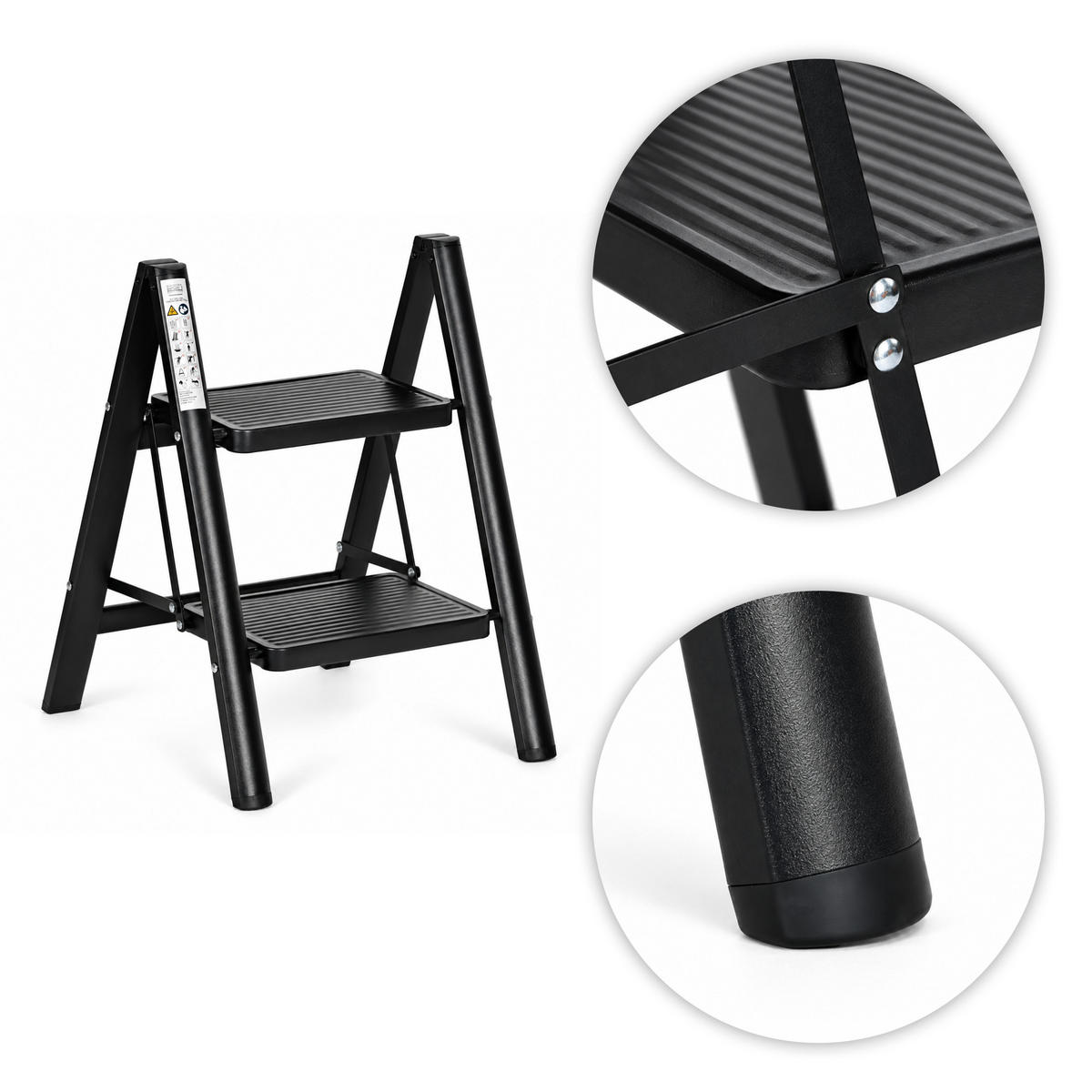 KLAPPTRITTLEITER 2 Stufen Schwarz - Schwarz, Kunststoff/Metall (42/60/48cm) - Mat-Haus