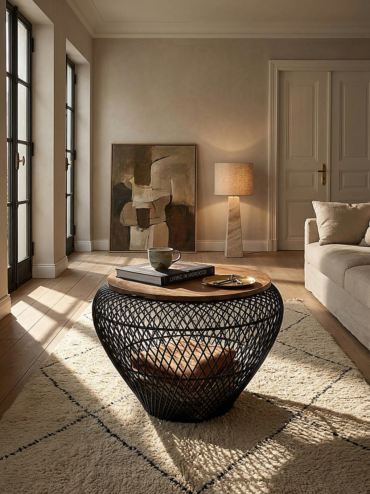 COUCHTISCH Rund mit Stauraum, Holz-Metallgestell, Mango-Massivholz, Schwarz 60x60x45 cm - Schwarz, Holz/Metall (60/60/45cm) - KADIMA DESIGN
