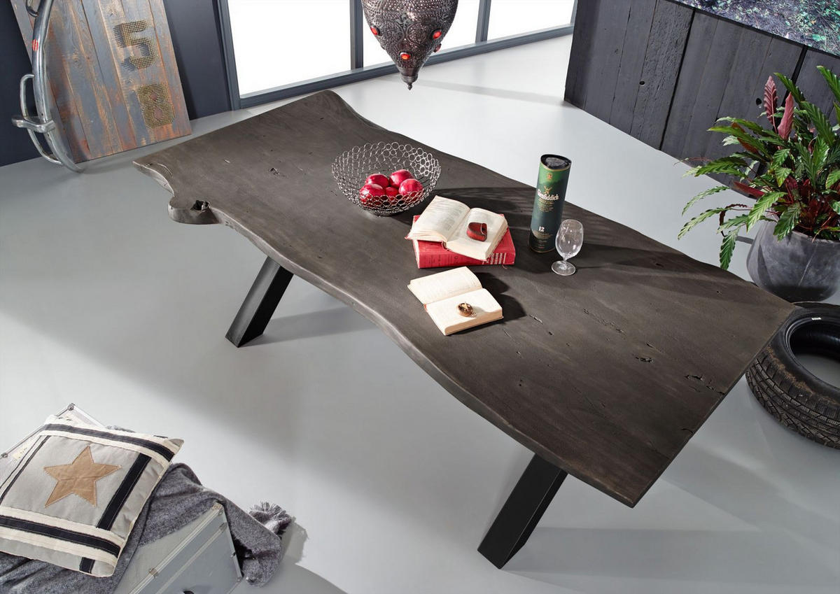 ESSTISCH Akazie 200x100x76 grau lackiert IRON LABEL #116 - Grau, Holz (200/100/76cm) - Massivmoebel24