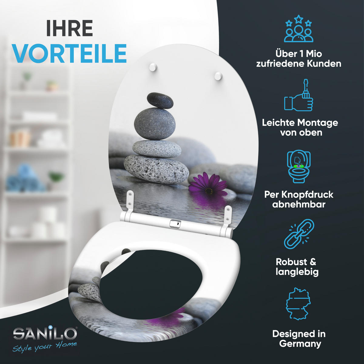 WC-SITZ mit Absenkautomatik & Top Fix Energy Stones - Violett, Holzwerkstoff (37.7/5.5/48cm) - Sanilo
