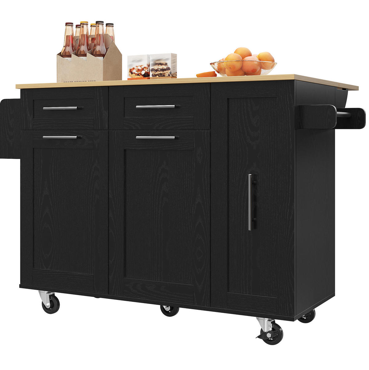 KÜCHENINSEL mit Klapptisch 110 x 46 x 90,5 cm Schwarz - Schwarz, Metall (74/92.5/134.5cm) - Beauniv