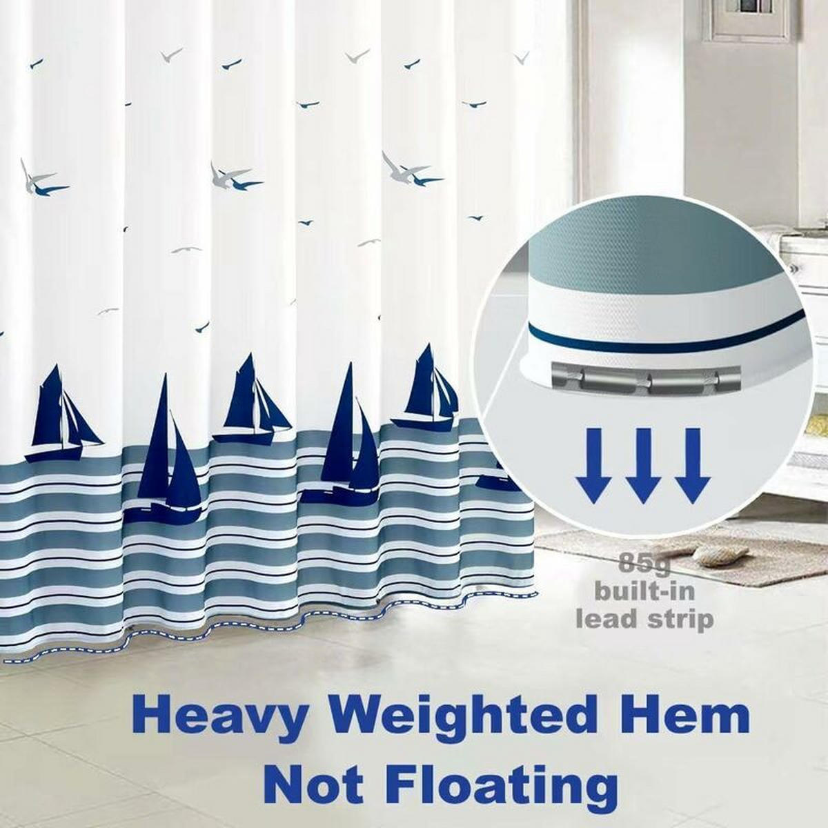 DUSCHVORHANG Ozean Polyester beschwerter Saum schimmelresistent wasserdicht waschbar mit Haken - Weiß, Textil (120/200cm) - MCBOSON