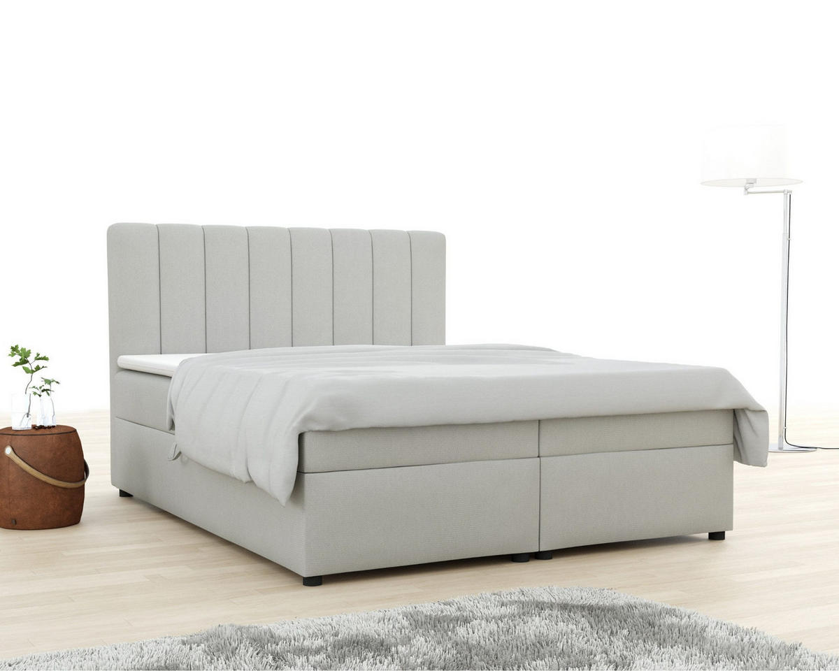 BOXBETT RICK 180/200 in Velours Hellgrau H3 - Hellgrau, Holz/Holzwerkstoff (180/200cm) - Deine Möbel 24