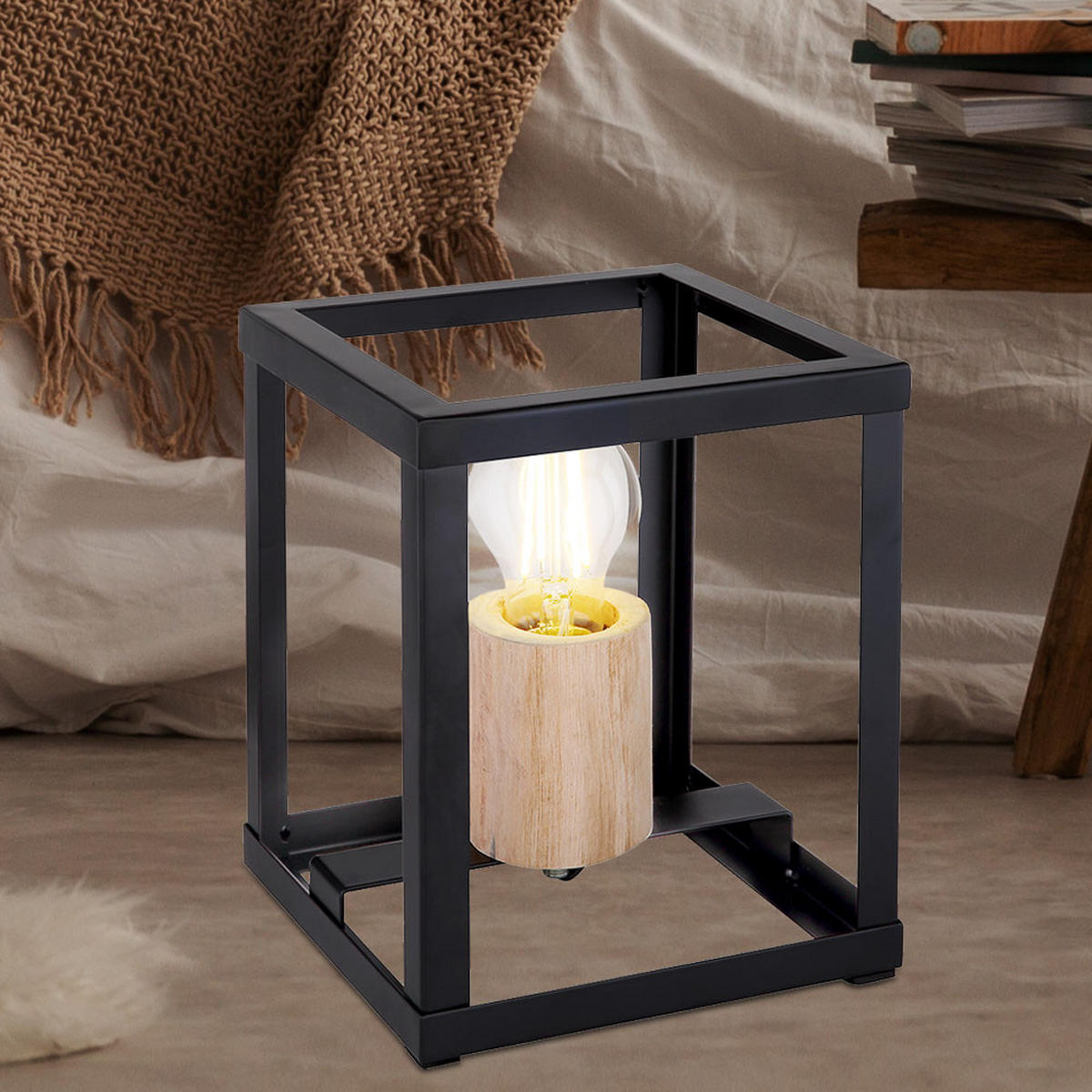 TISCHLEUCHTE Holz Schwarz-matt Natur - Schwarz, Holz (17/17/20cm)