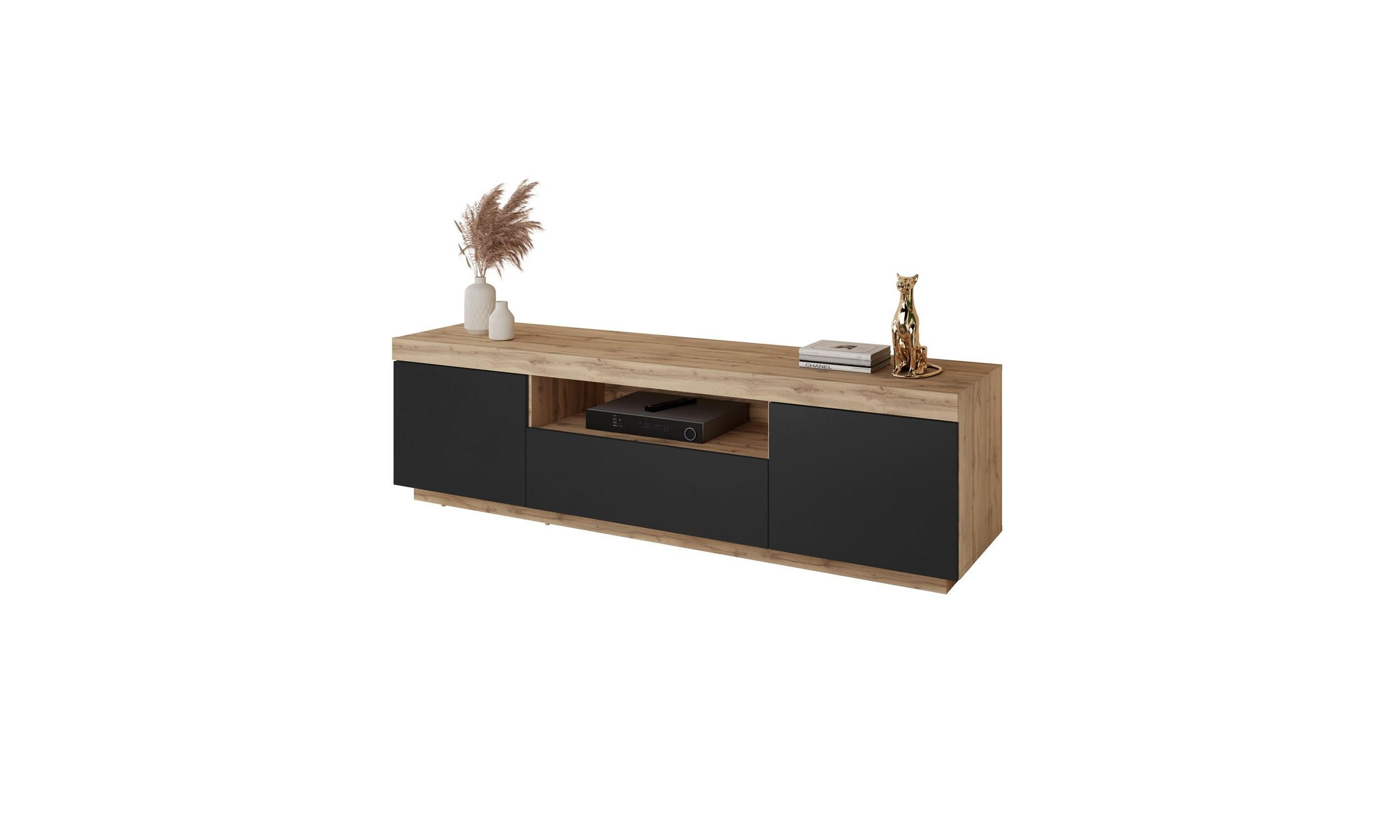 TV-SCHRANK YOSHI 170/42/49 cm Wotan Eiche / Schwarz - Naturfarben, Holzwerkstoff (170/49/42cm) - Lookway