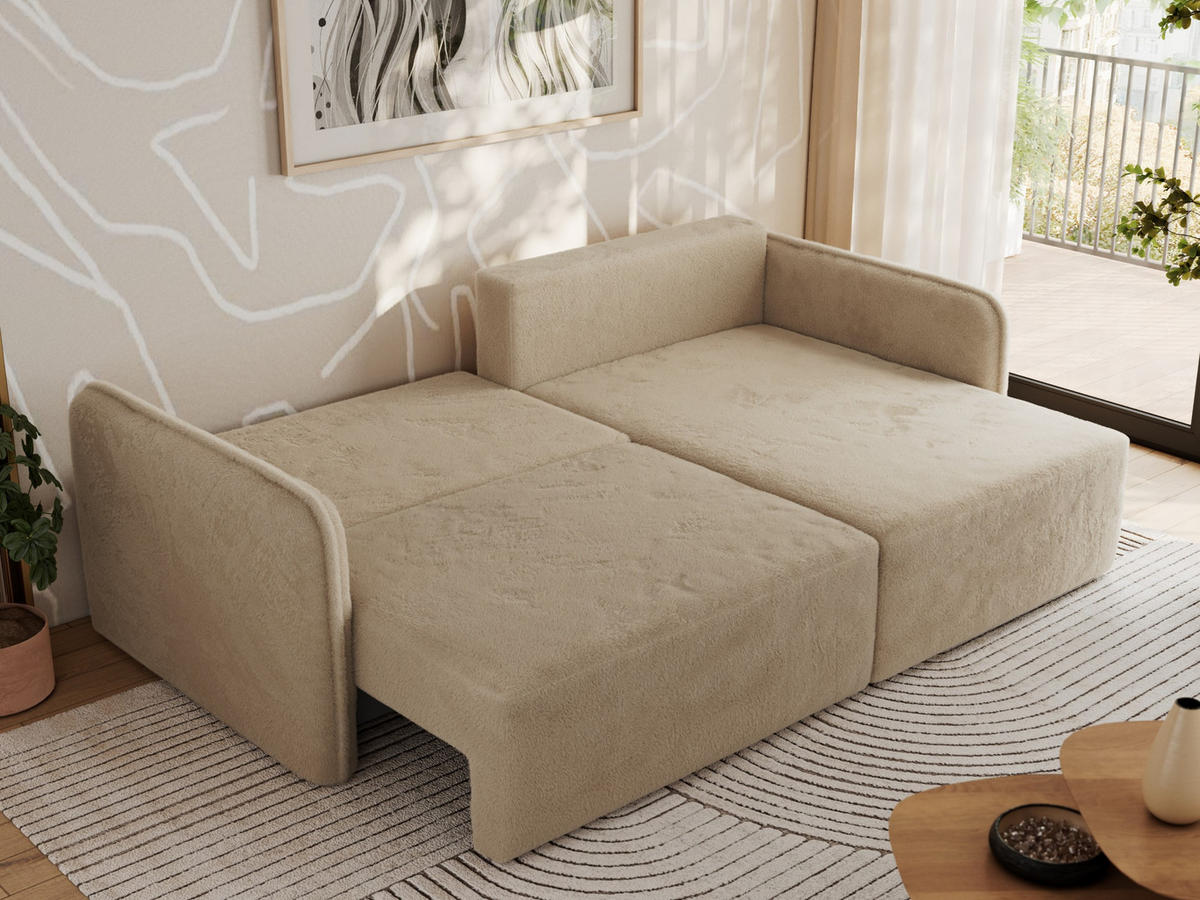 ECKSCHLAFSOFA MESTO L Beige Plüsch - rechts - Beige/Schwarz, Kunststoff/Textil (147/227cm) - MKS