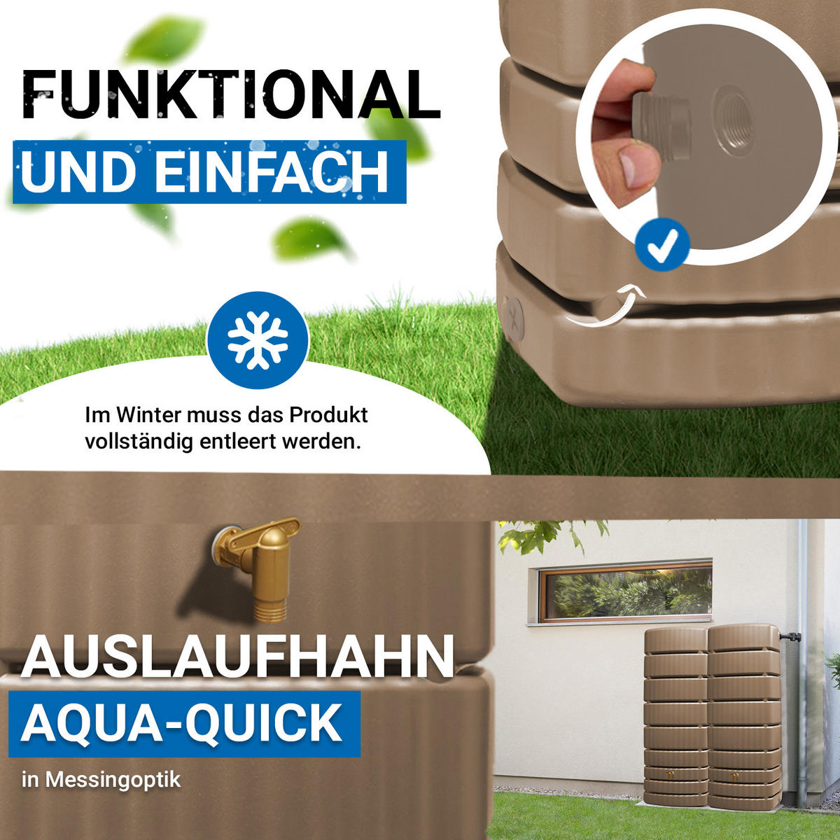 WANDTANK-SET 1000 L taupe 2 x 500 L inkl. Verbindungsset - Beige, Kunststoff (160/184/51cm) - 4rain