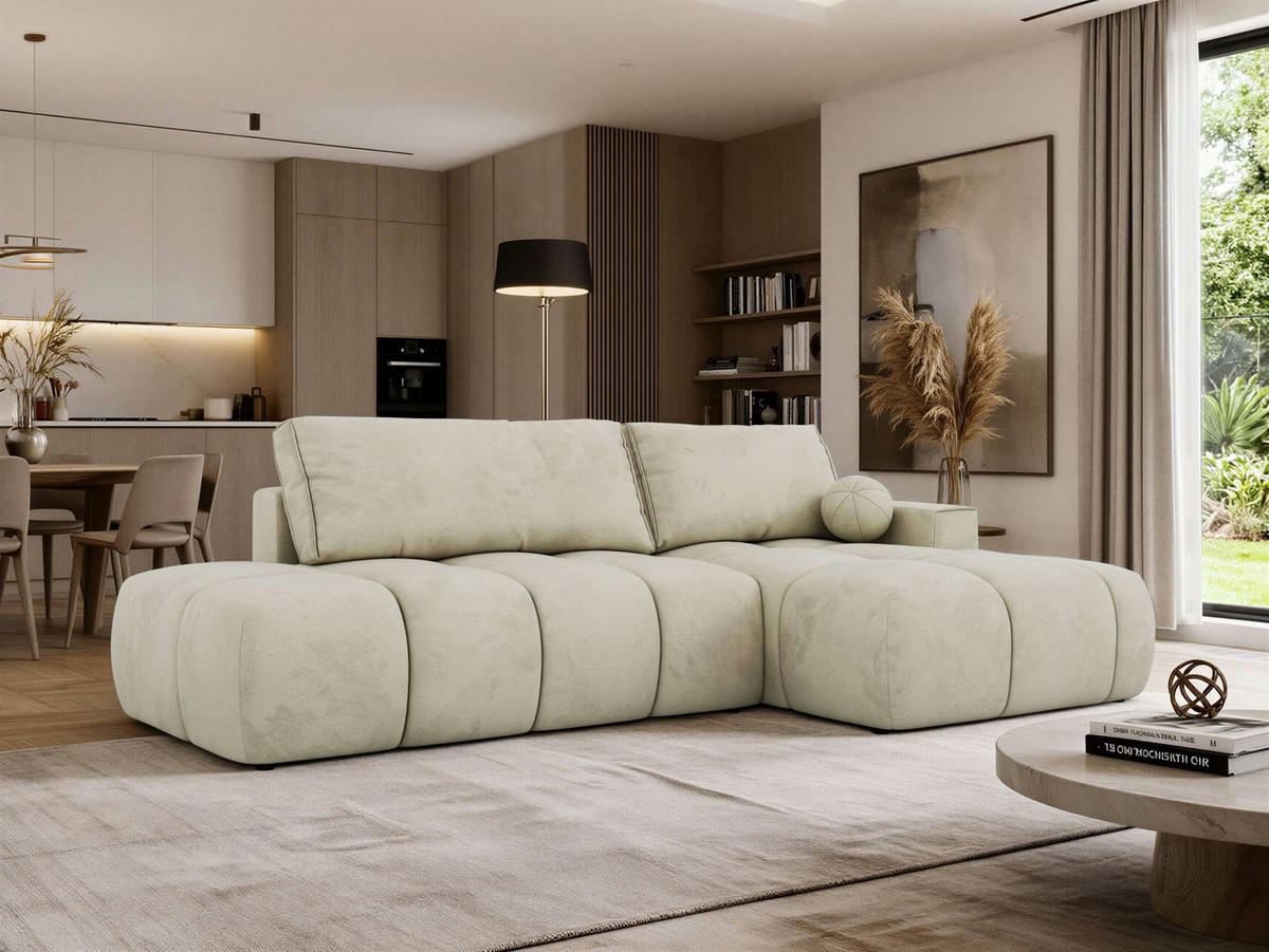 ECKSOFA LORAN L Beige Velvet - Rechts - Beige/Schwarz, Kunststoff/Textil (292/170cm) - MKS