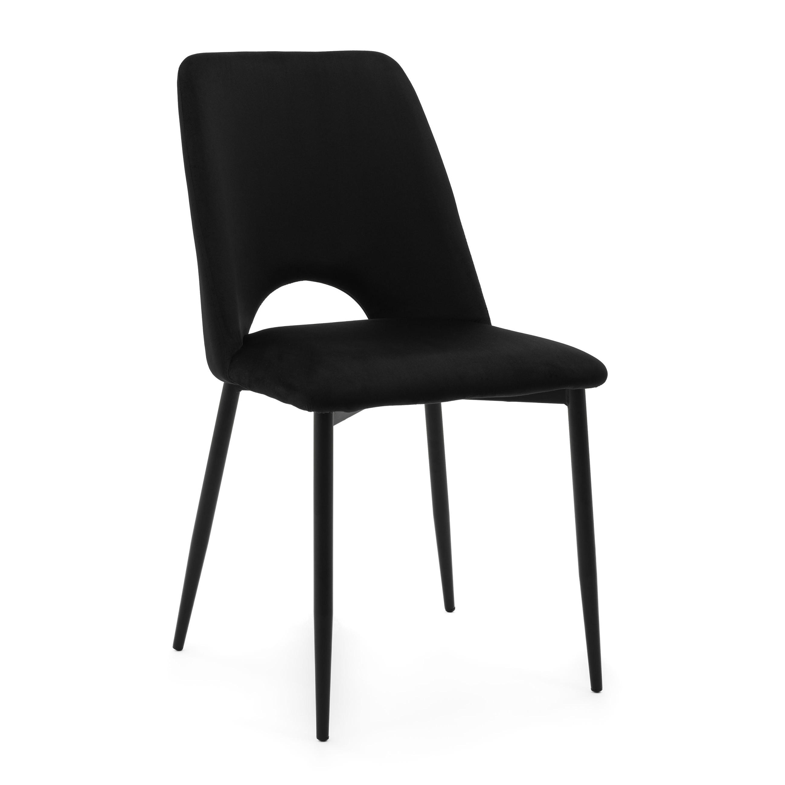 STUHL ORO gepolsterter mit Steppung - schwarz - Samt Velour - Schwarz, Textil/Metall (47/91/55cm) - NEW HOME