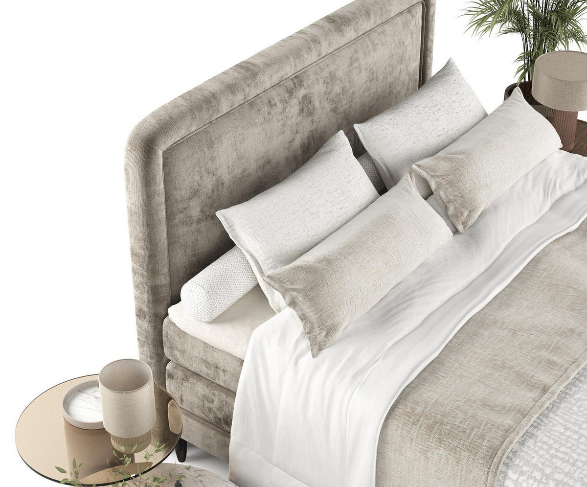 BOXSPRINGBETT Dove Beige 160/200 cm mit Matratzen und Topper - Beige/Schwarz, Holz/Holzwerkstoff (160/200cm) - Maison de Reve